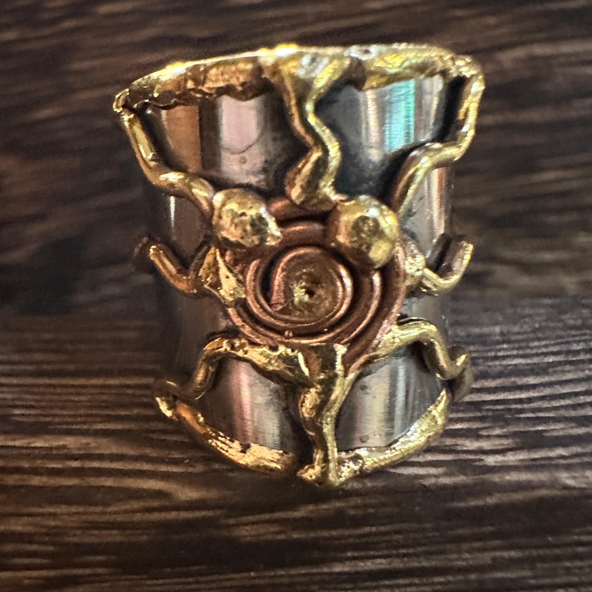 Artisan Crafted Bohemian Silver & Copper Heart Wide Cuff Ring in Gift Box Silver Elegant