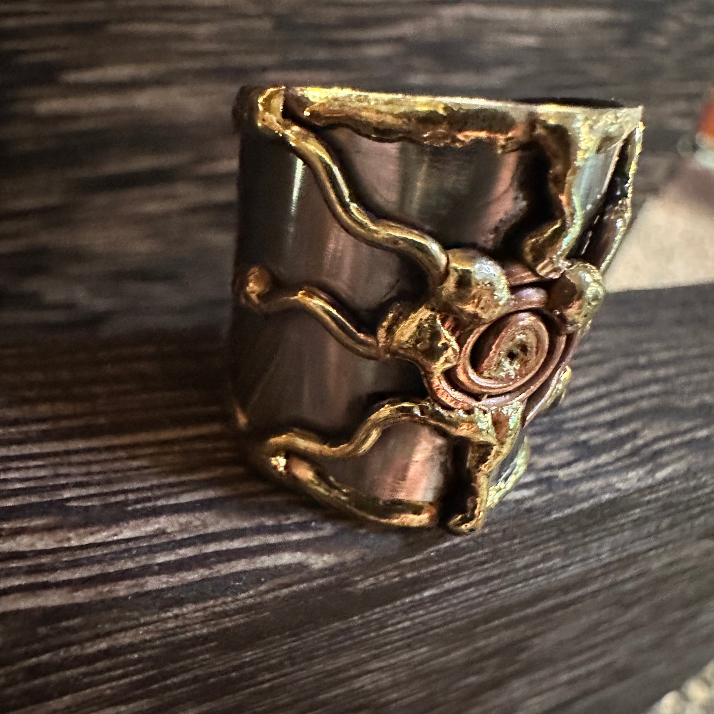 Artisan Crafted Bohemian Silver & Copper Heart Wide Cuff Ring in Gift Box Silver Elegant