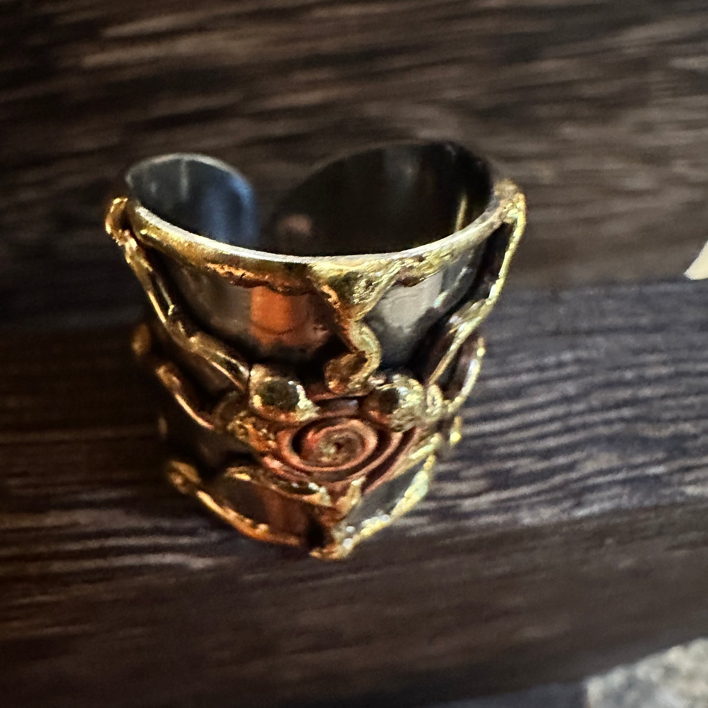 Artisan Crafted Bohemian Silver & Copper Heart Wide Cuff Ring in Gift Box Silver Elegant