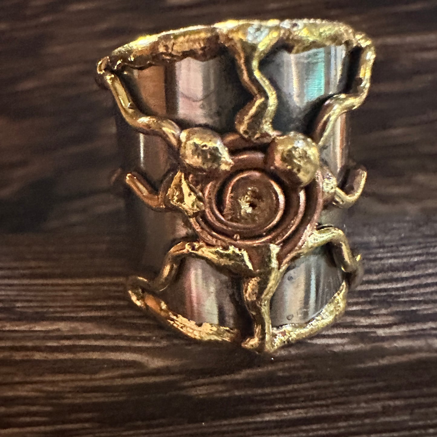 Artisan Crafted Bohemian Silver & Copper Heart Wide Cuff Ring in Gift Box Silver Elegant