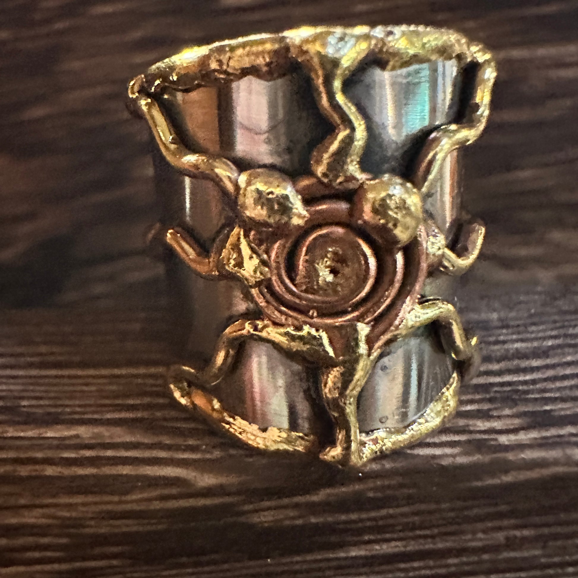 Artisan Crafted Bohemian Silver & Copper Heart Wide Cuff Ring in Gift Box Silver Elegant