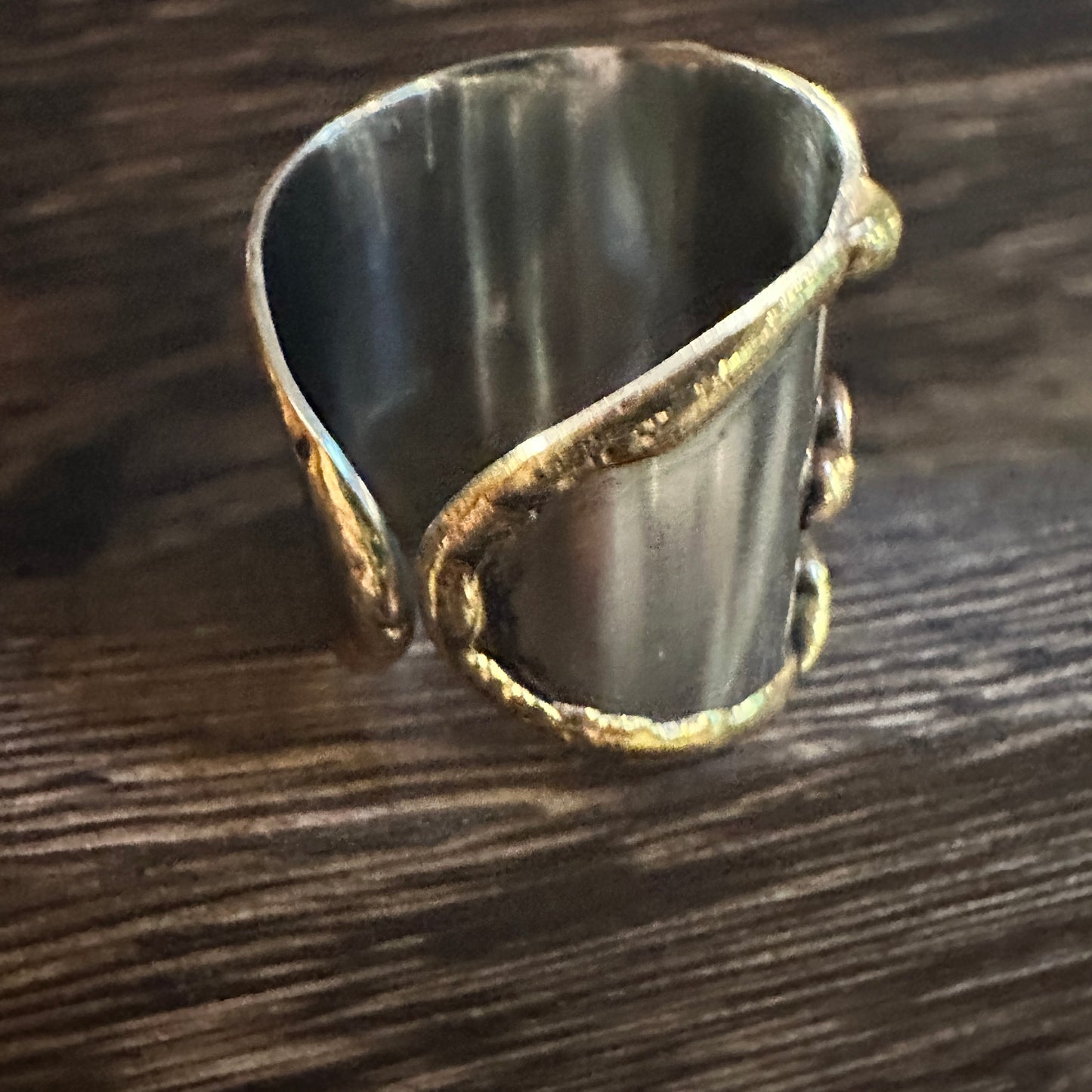 Artisan Crafted Bohemian Silver & Copper Heart Wide Cuff Ring in Gift Box Silver Elegant