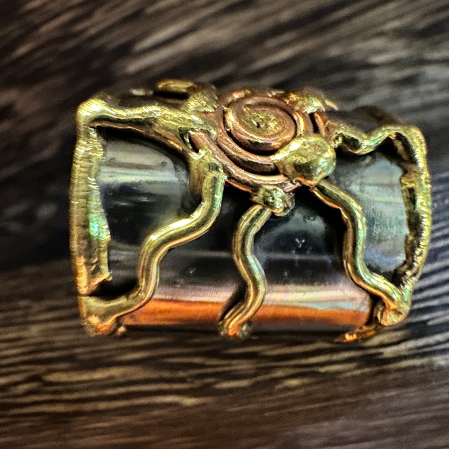 Artisan Crafted Bohemian Silver & Copper Heart Wide Cuff Ring in Gift Box Silver Elegant