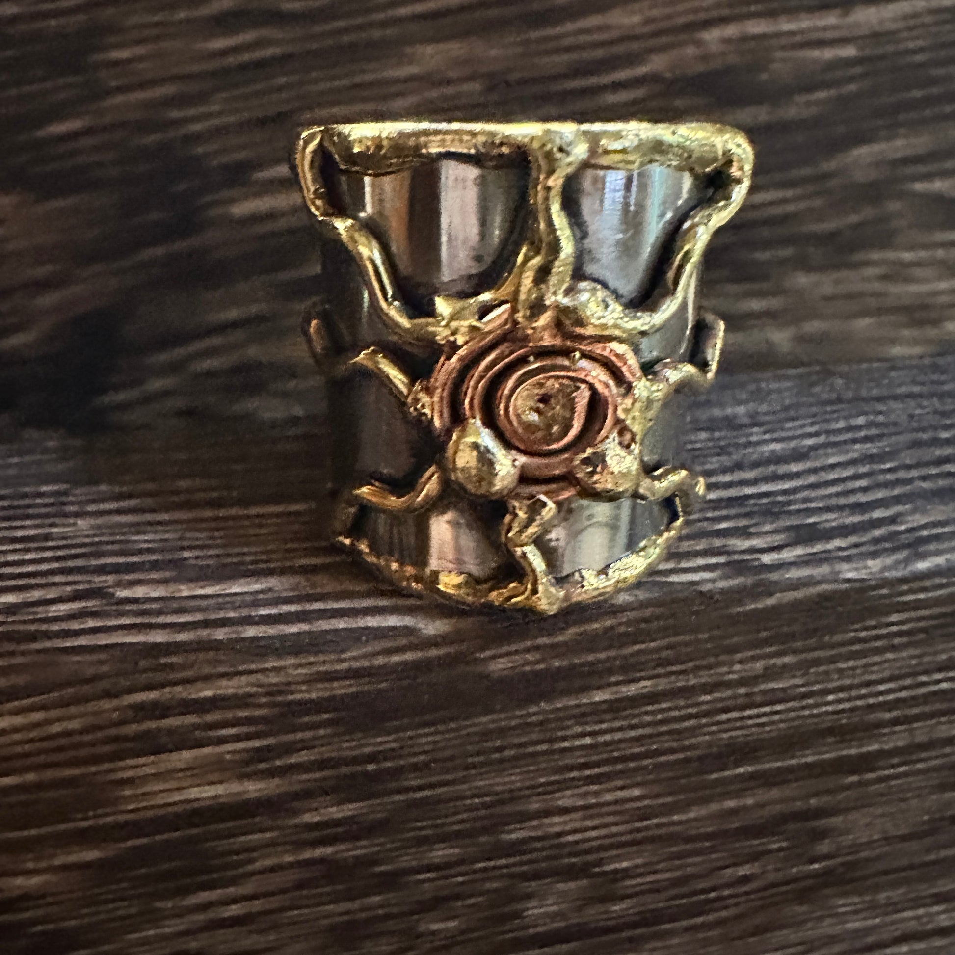 Artisan Crafted Bohemian Silver & Copper Heart Wide Cuff Ring in Gift Box Silver Elegant