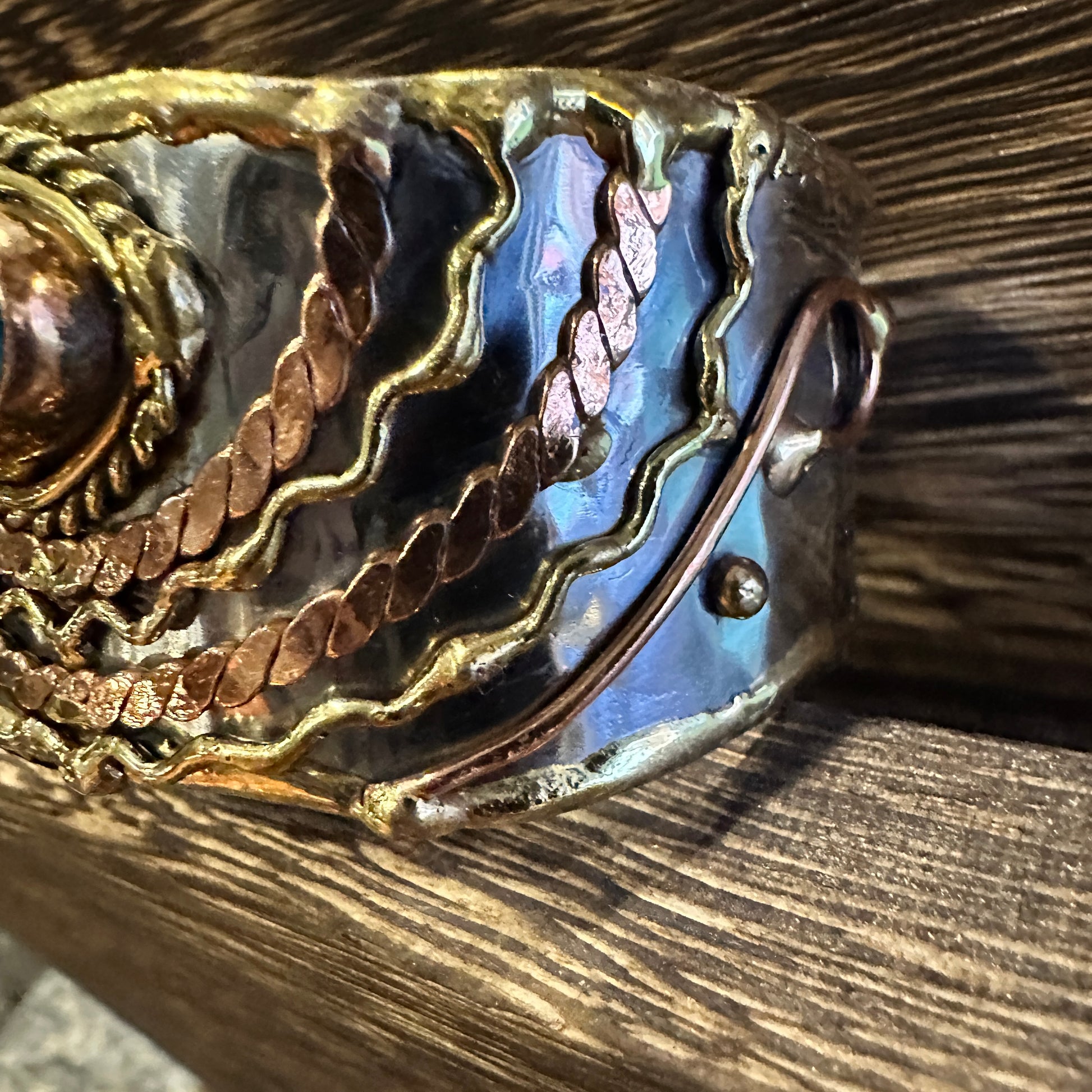 Turquoise Stone Cuff Bracelet - Handcrafted Adjustable Design in Mixed Metals, Gift Box Included Silver Elegant