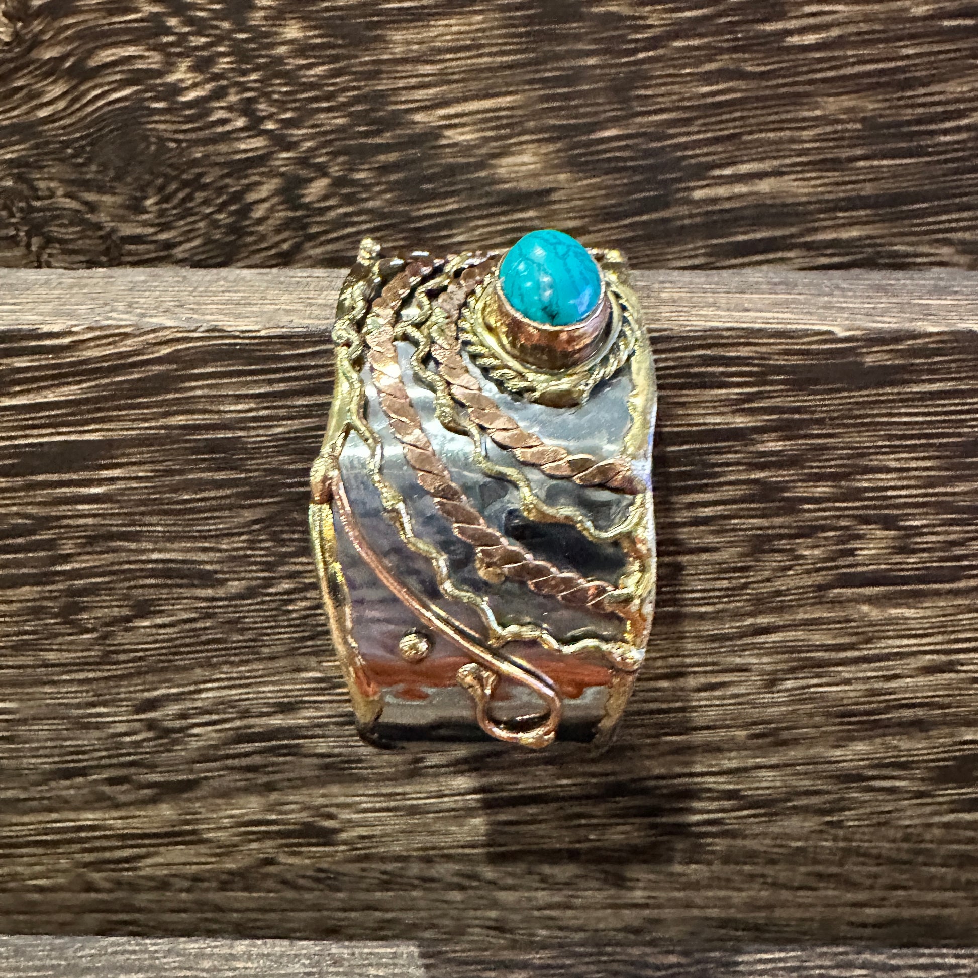 Turquoise Stone Cuff Bracelet - Handcrafted Adjustable Design in Mixed Metals, Gift Box Included Silver Elegant