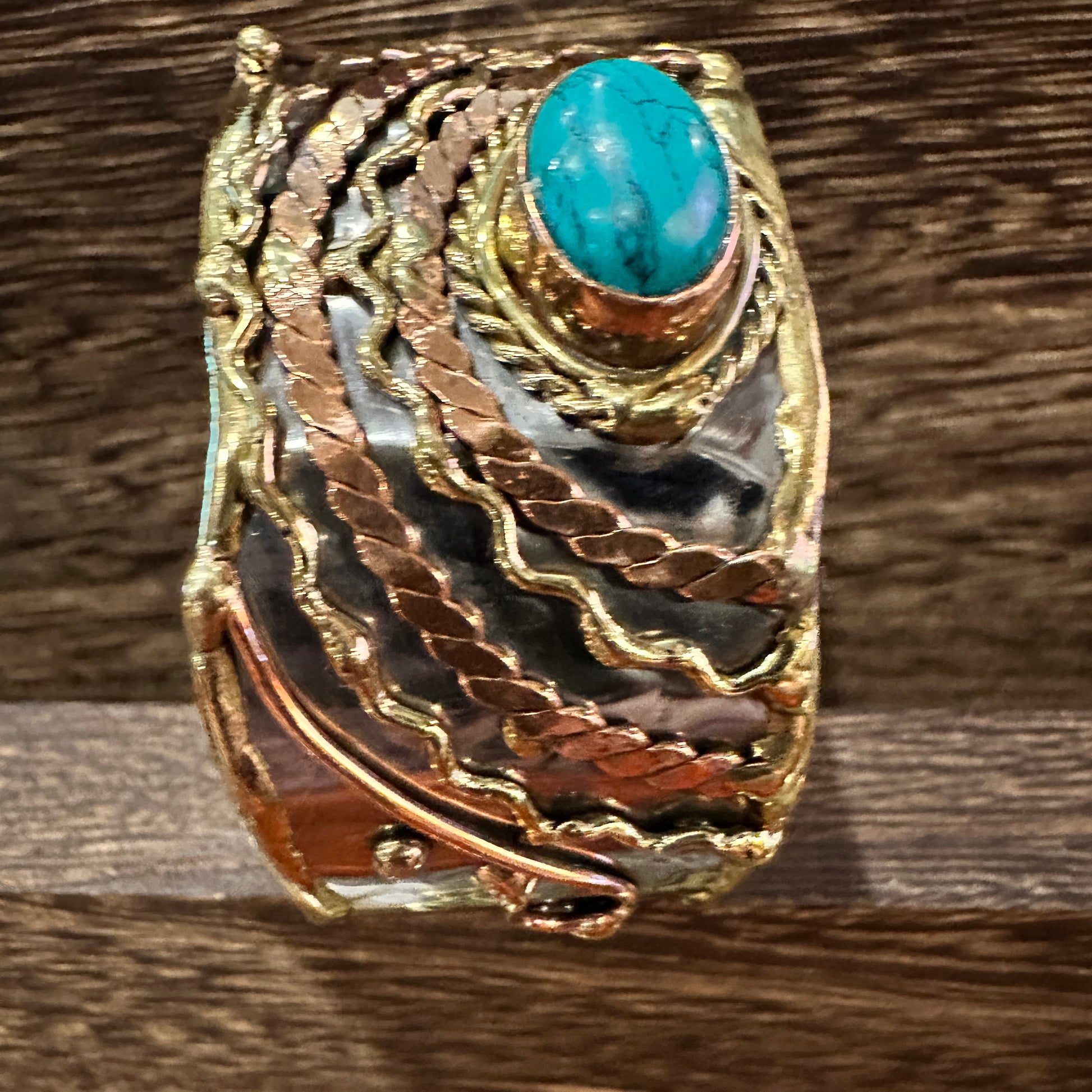 Turquoise Stone Cuff Bracelet - Handcrafted Adjustable Design in Mixed Metals, Gift Box Included Silver Elegant