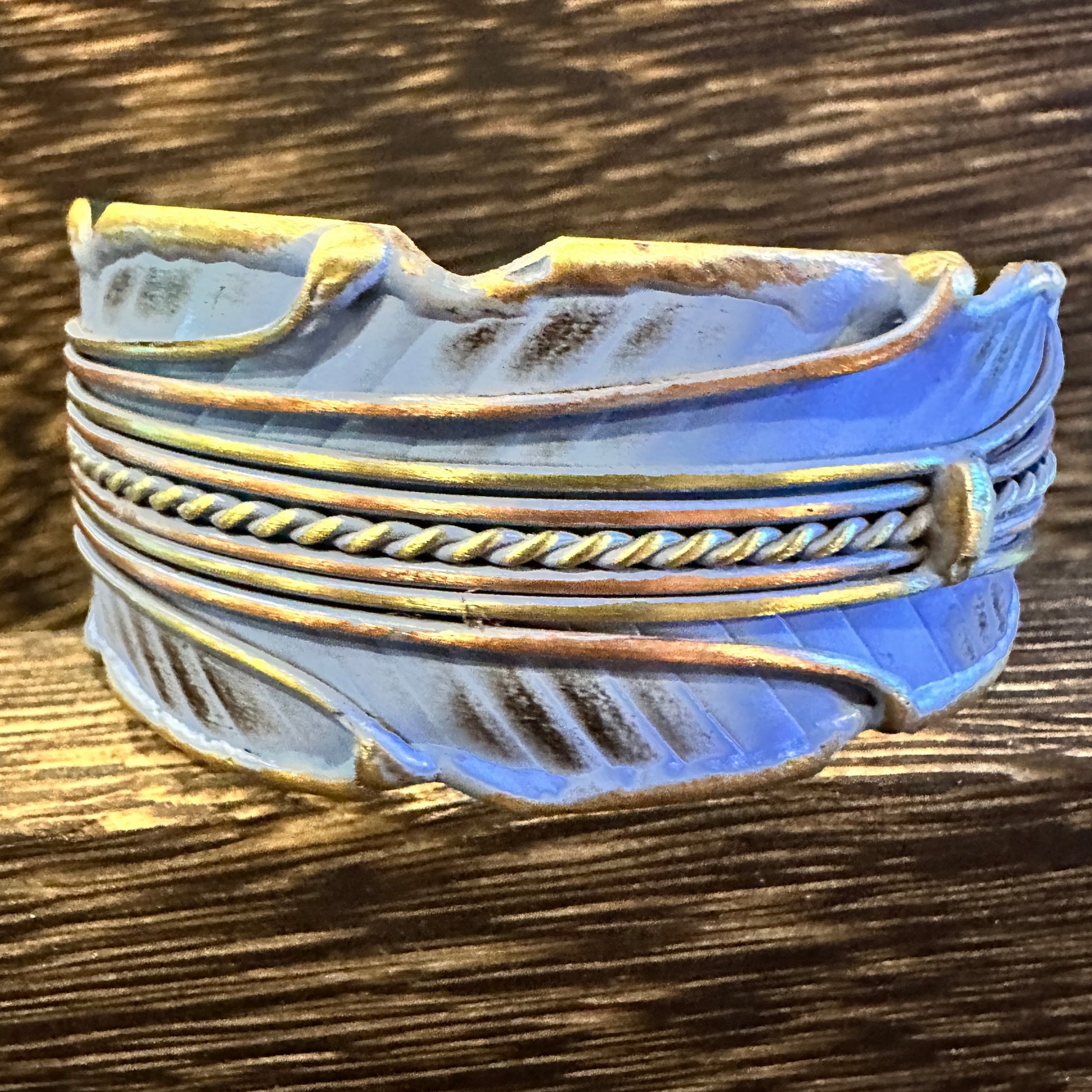 Patina Green Leaf Cuff Bracelet - 2in Wide Adjustable Brass Design in Gift Box Silver Elegant
