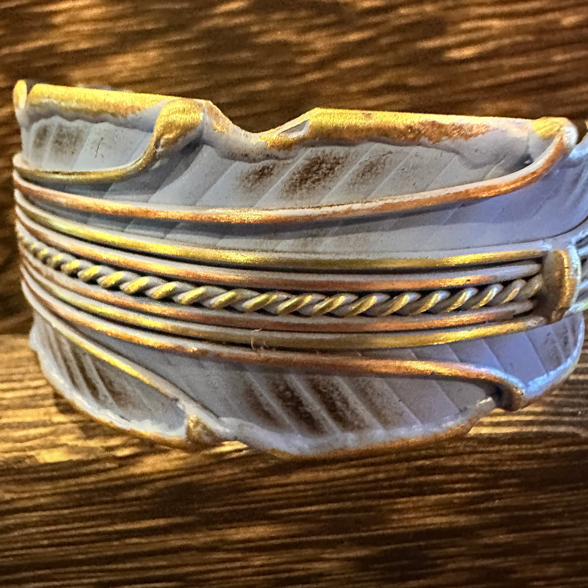 Patina Green Leaf Cuff Bracelet - 2in Wide Adjustable Brass Design in Gift Box Silver Elegant