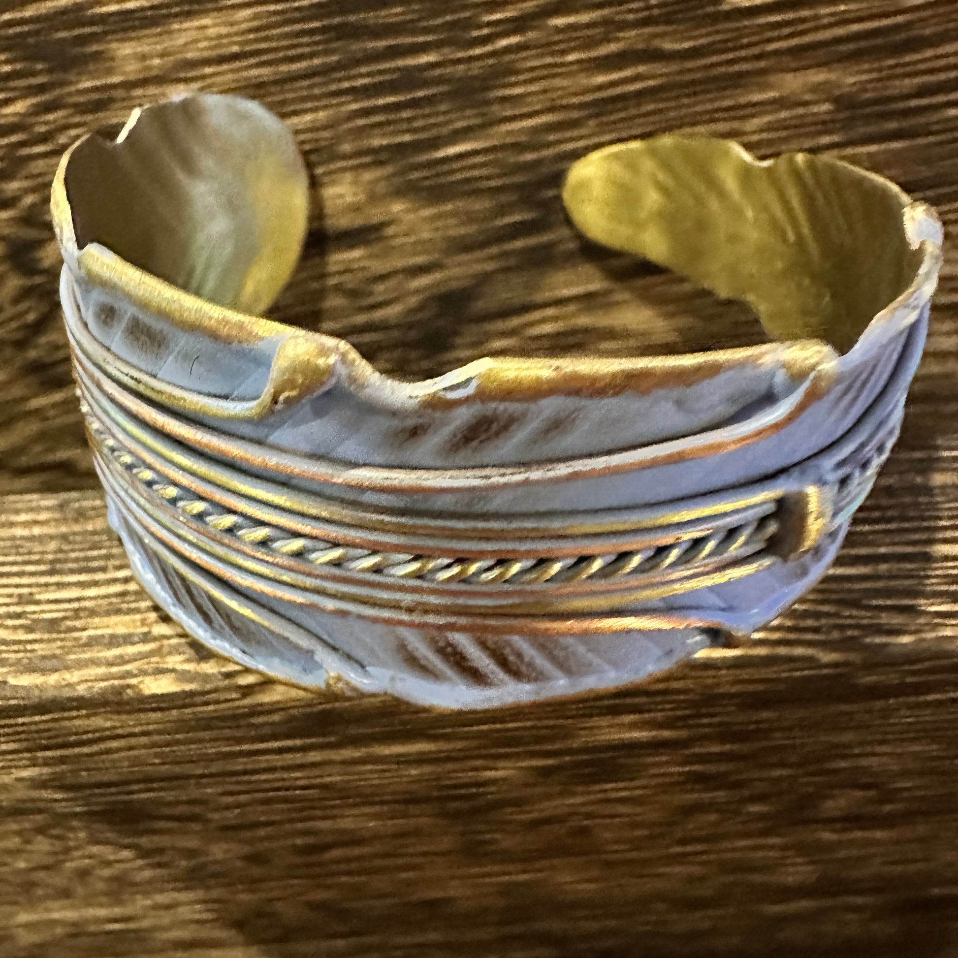 Patina Green Leaf Cuff Bracelet - 2in Wide Adjustable Brass Design in Gift Box Silver Elegant