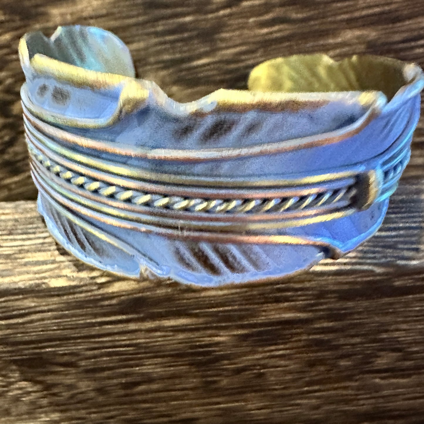 Patina Green Leaf Cuff Bracelet - 2in Wide Adjustable Brass Design in Gift Box Silver Elegant