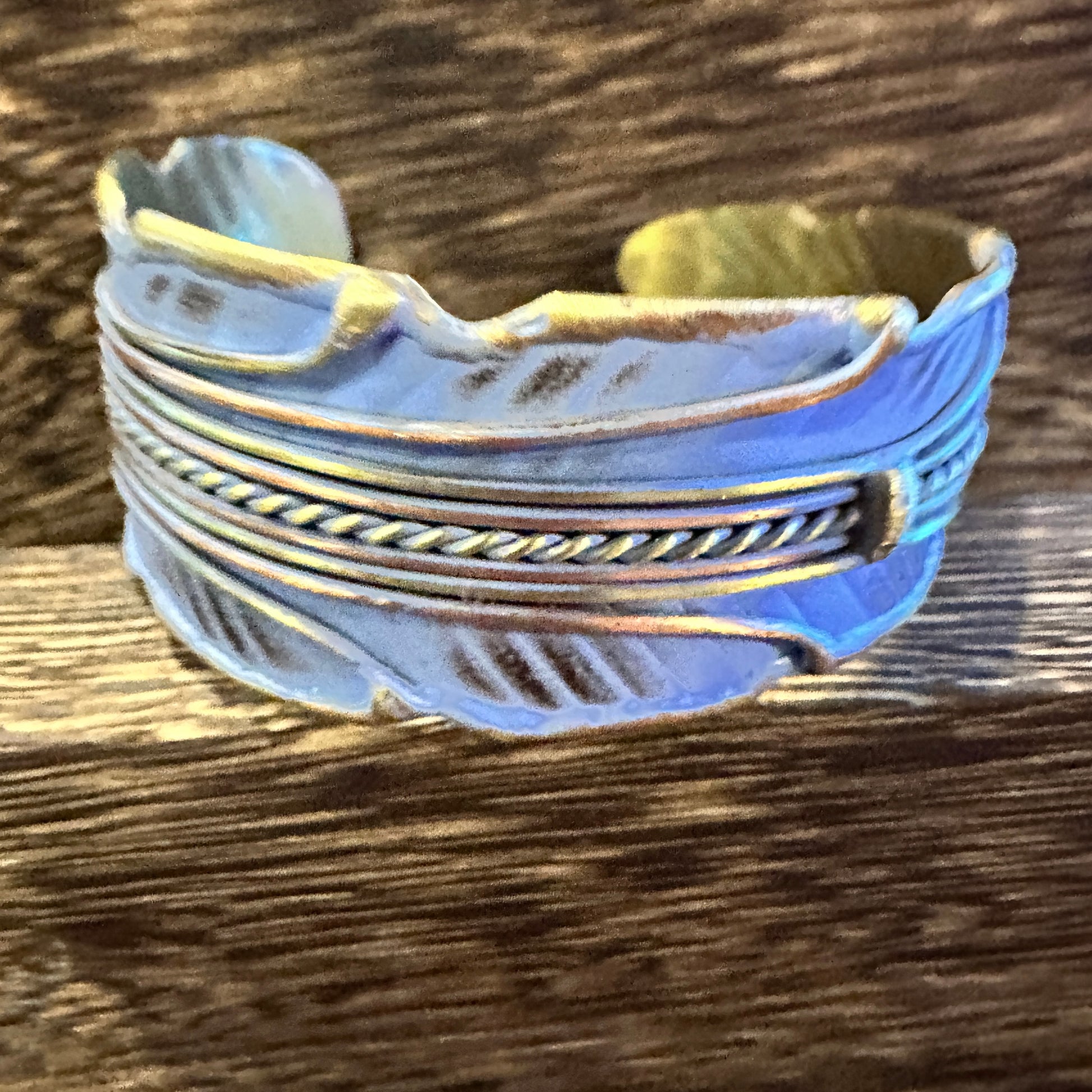 Patina Green Leaf Cuff Bracelet - 2in Wide Adjustable Brass Design in Gift Box Silver Elegant