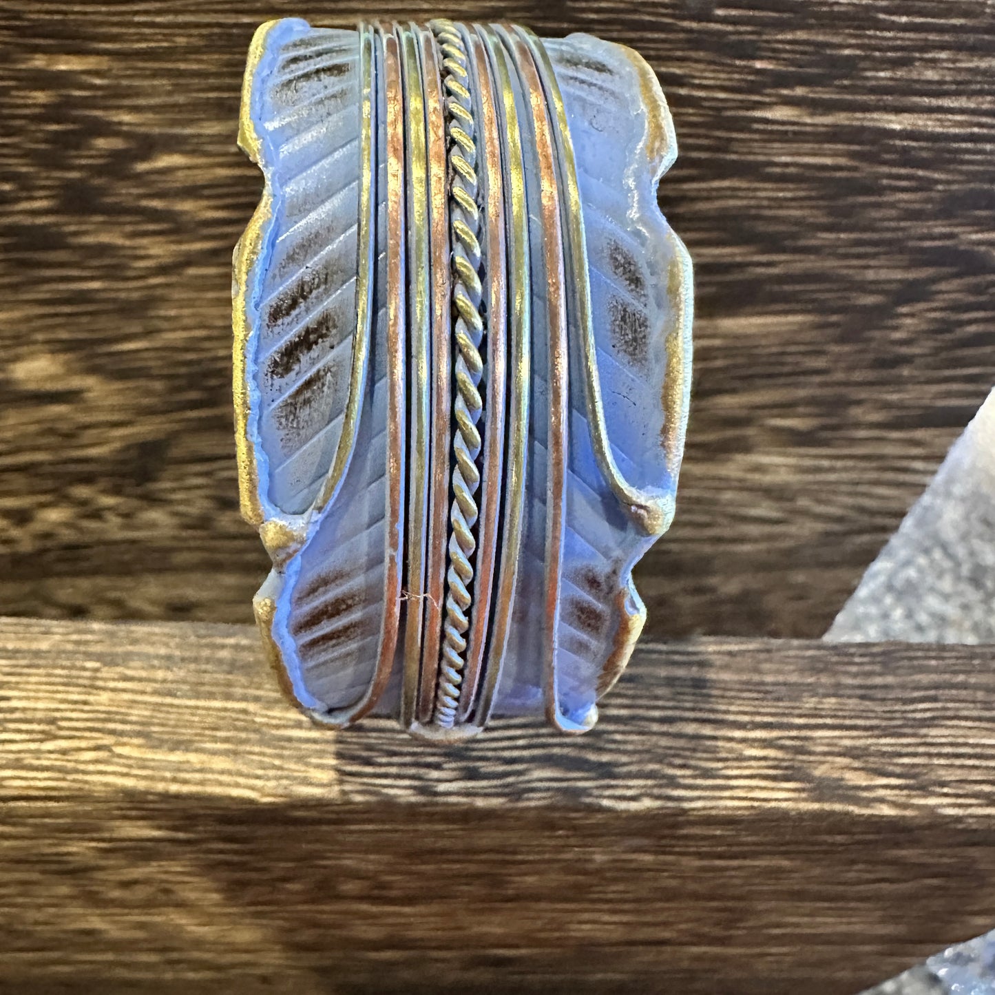 Patina Green Leaf Cuff Bracelet - 2in Wide Adjustable Brass Design in Gift Box Silver Elegant