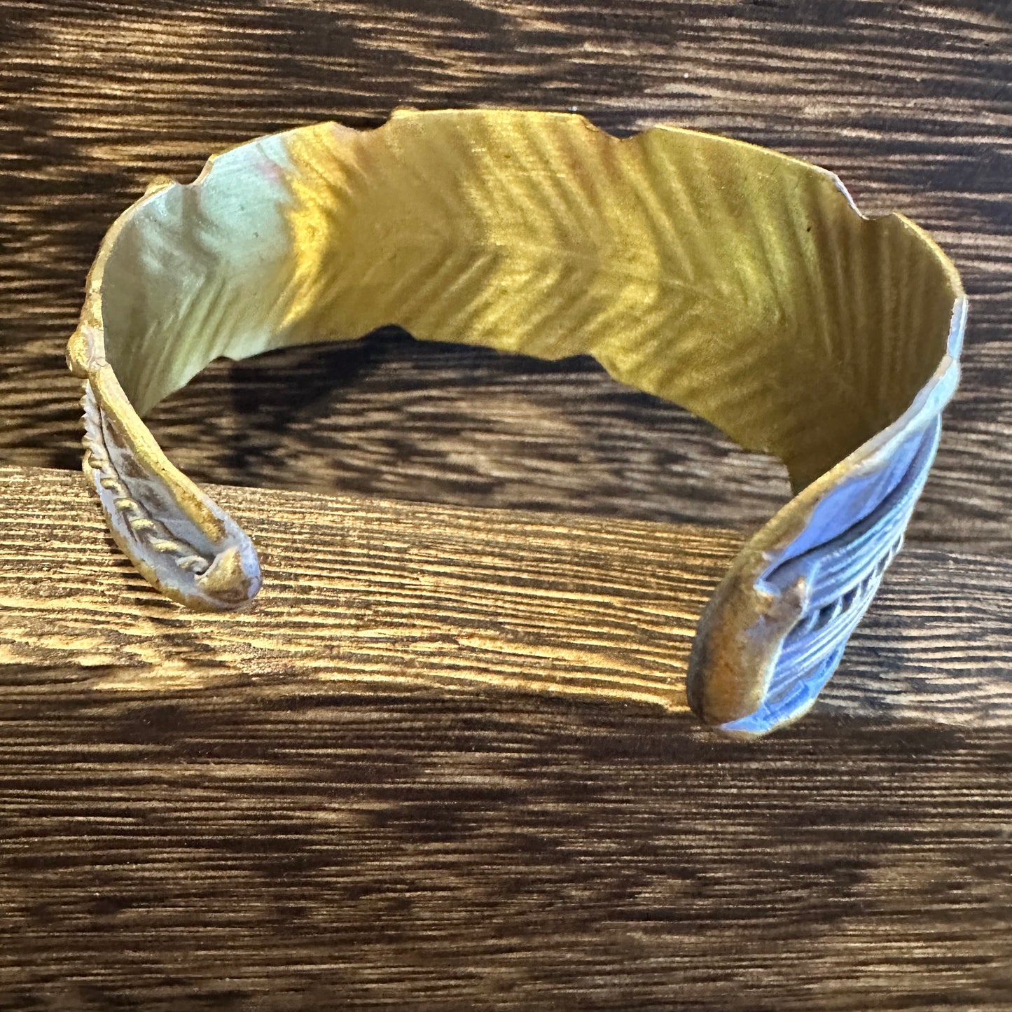 Patina Green Leaf Cuff Bracelet - 2in Wide Adjustable Brass Design in Gift Box Silver Elegant