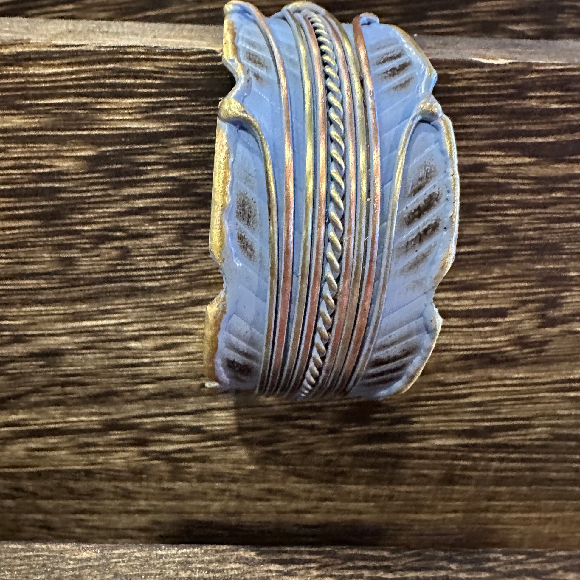 Patina Green Leaf Cuff Bracelet - 2in Wide Adjustable Brass Design in Gift Box Silver Elegant