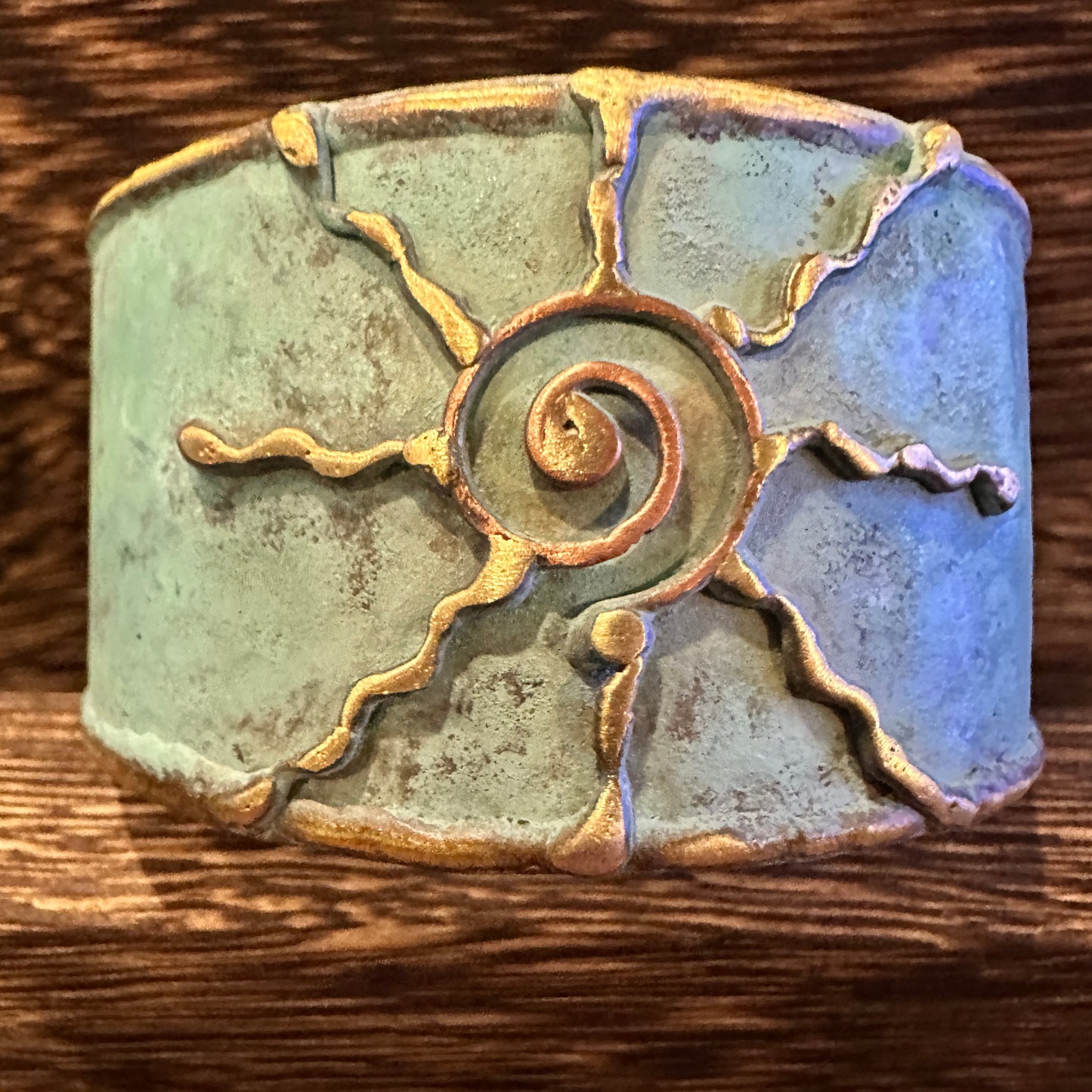Artisan Aqua Patina Brass Cuff Bracelet, 2in Wide, Adjustable, Gift Box Included Silver Elegant
