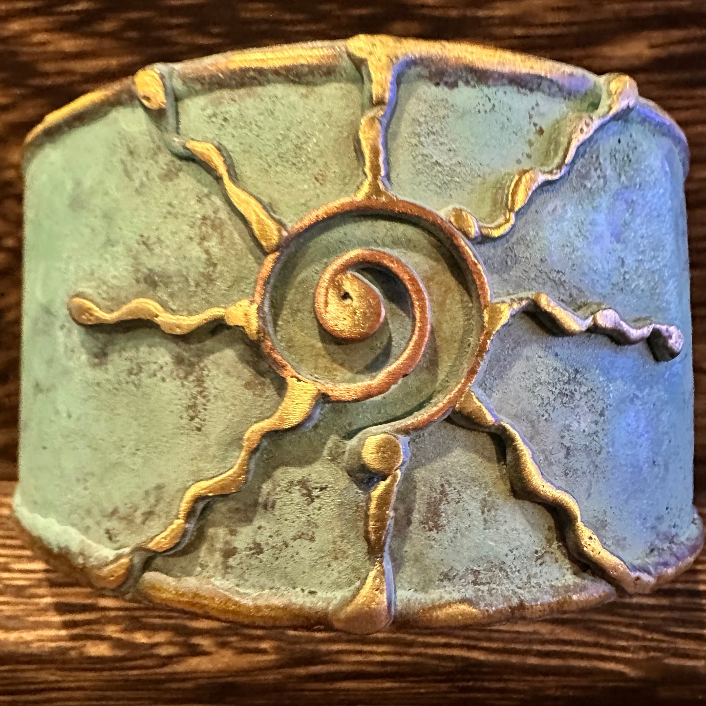 Artisan Aqua Patina Brass Cuff Bracelet, 2in Wide, Adjustable, Gift Box Included Silver Elegant