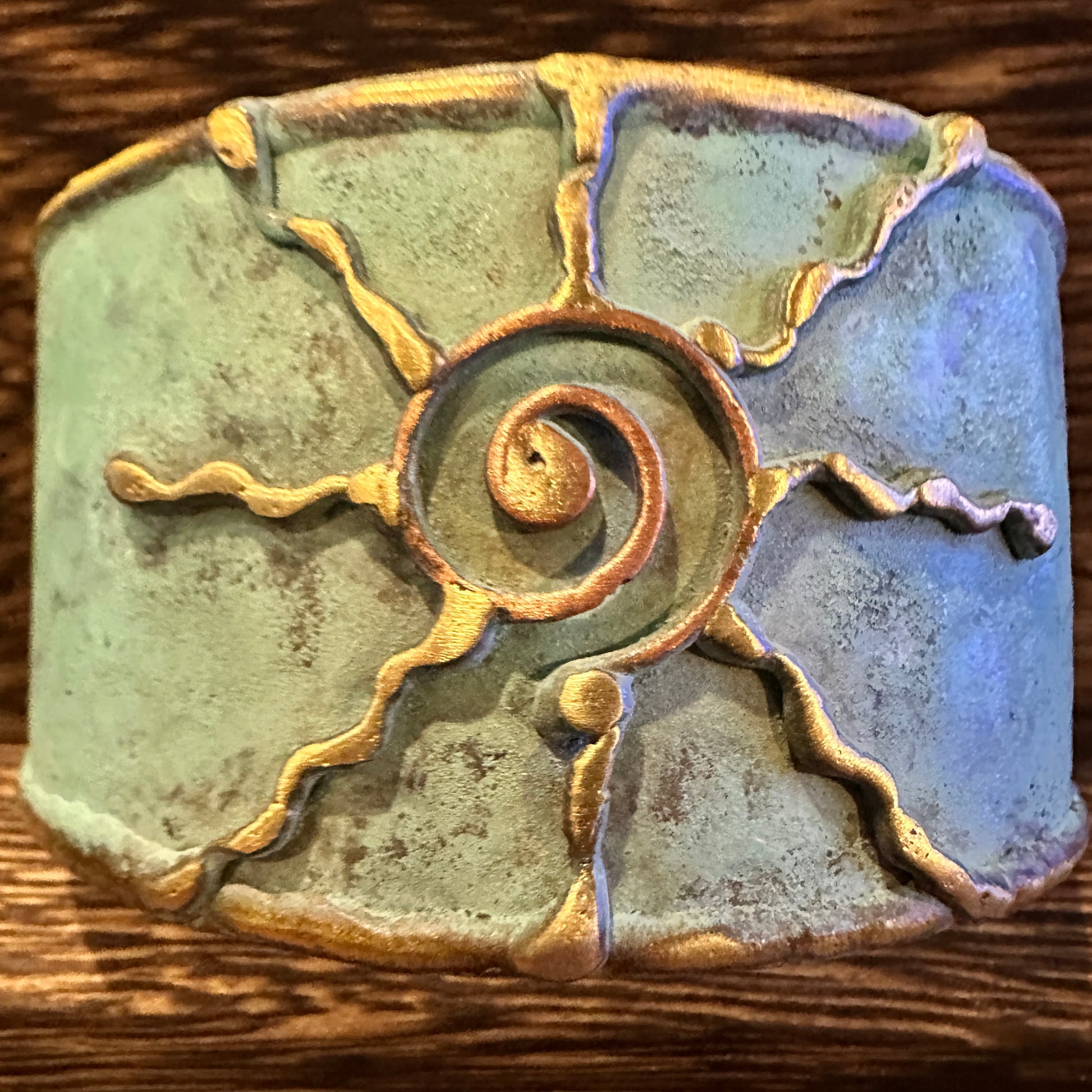 Artisan Aqua Patina Brass Cuff Bracelet, 2in Wide, Adjustable, Gift Box Included Silver Elegant