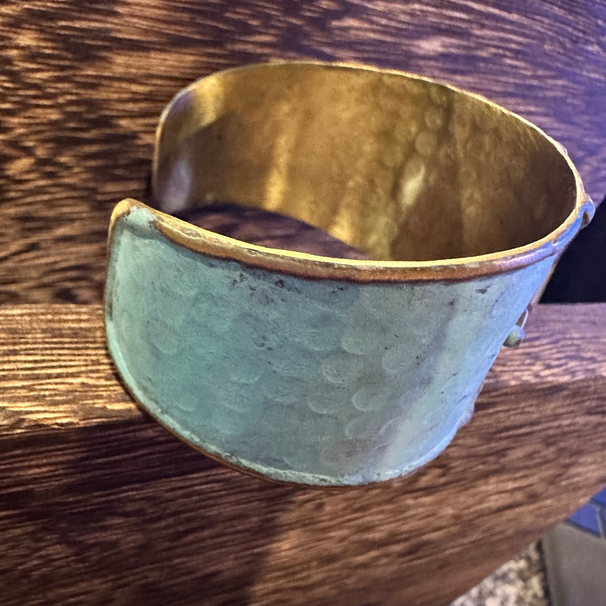 Artisan Aqua Patina Brass Cuff Bracelet, 2in Wide, Adjustable, Gift Box Included Silver Elegant
