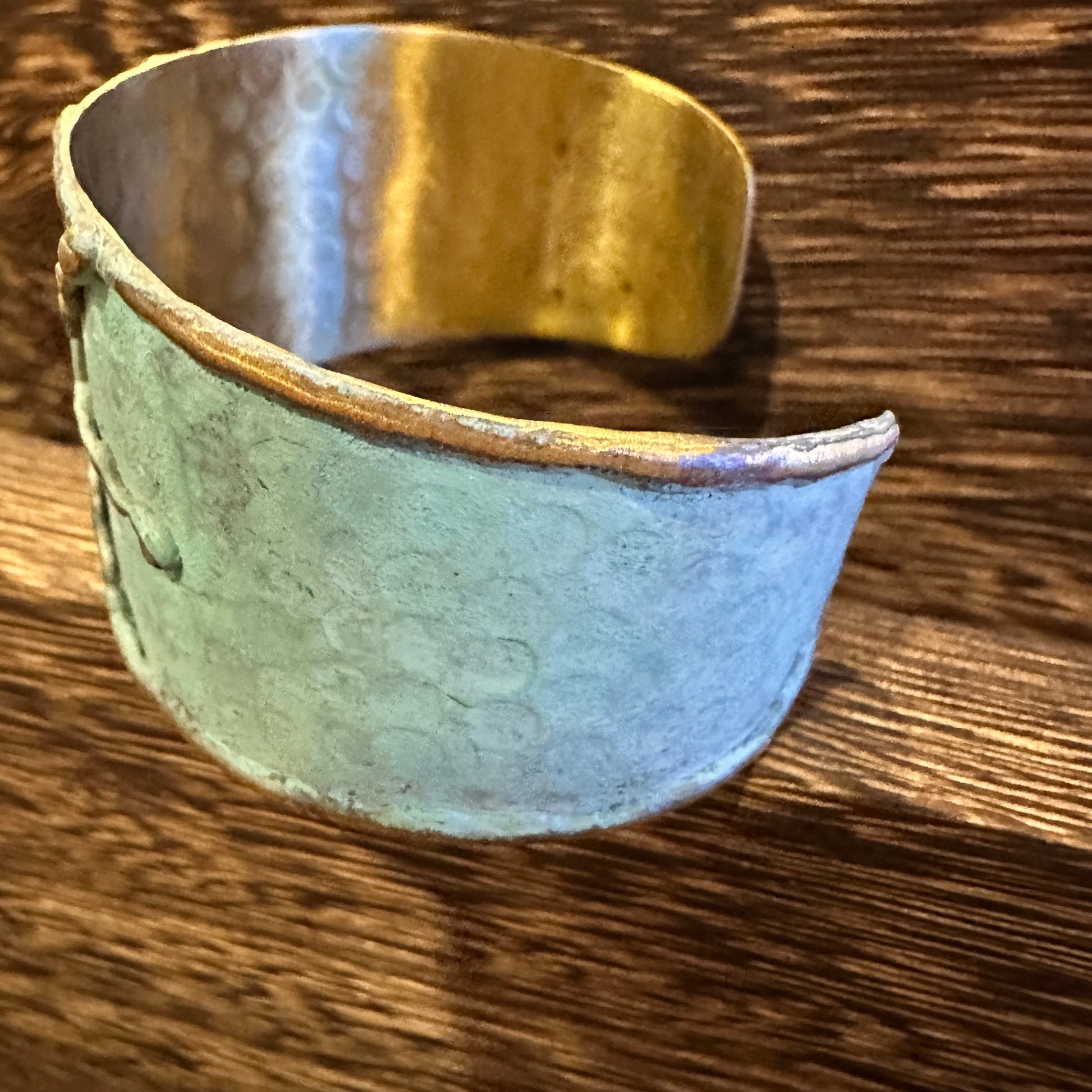 Artisan Aqua Patina Brass Cuff Bracelet, 2in Wide, Adjustable, Gift Box Included Silver Elegant