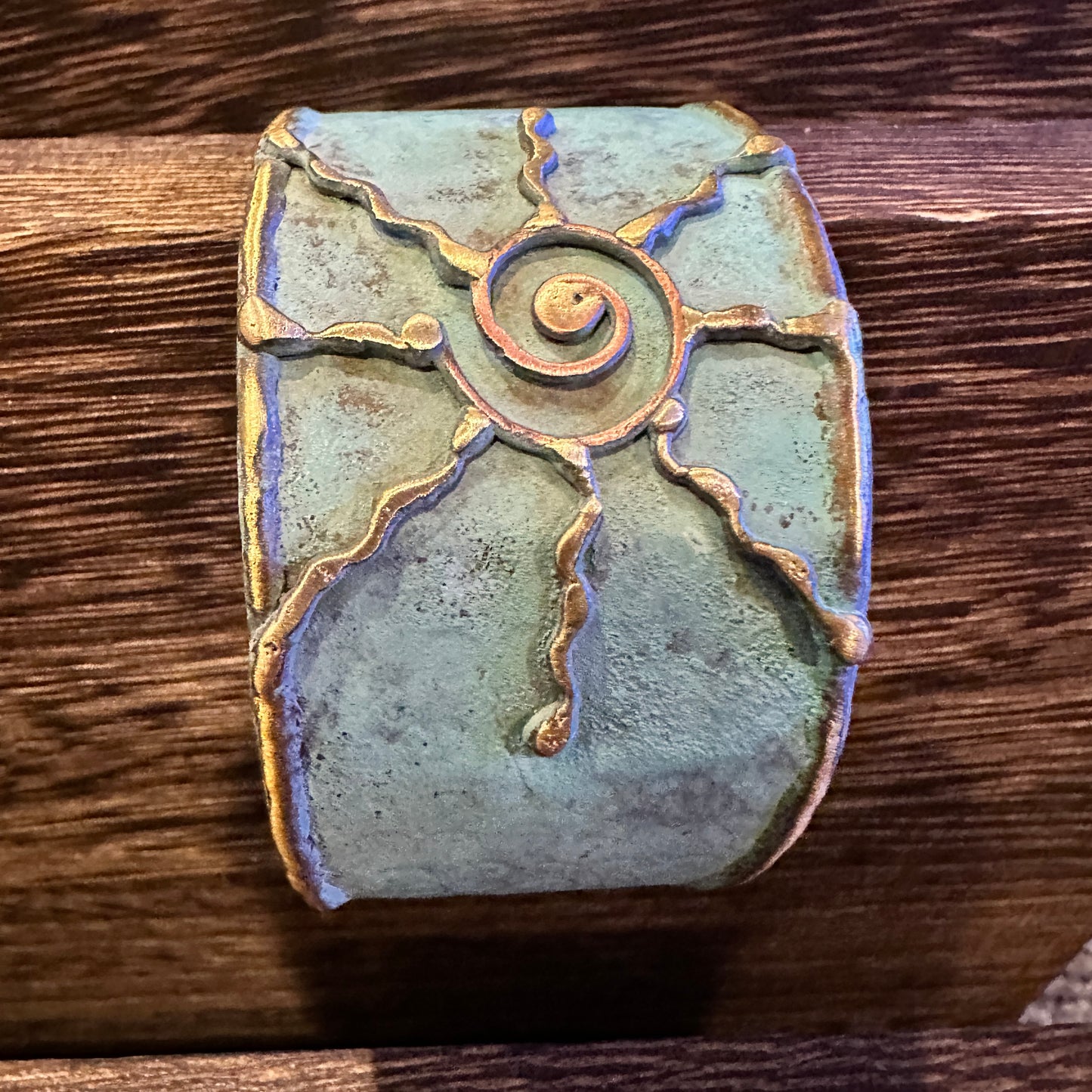 Artisan Aqua Patina Brass Cuff Bracelet, 2in Wide, Adjustable, Gift Box Included Silver Elegant