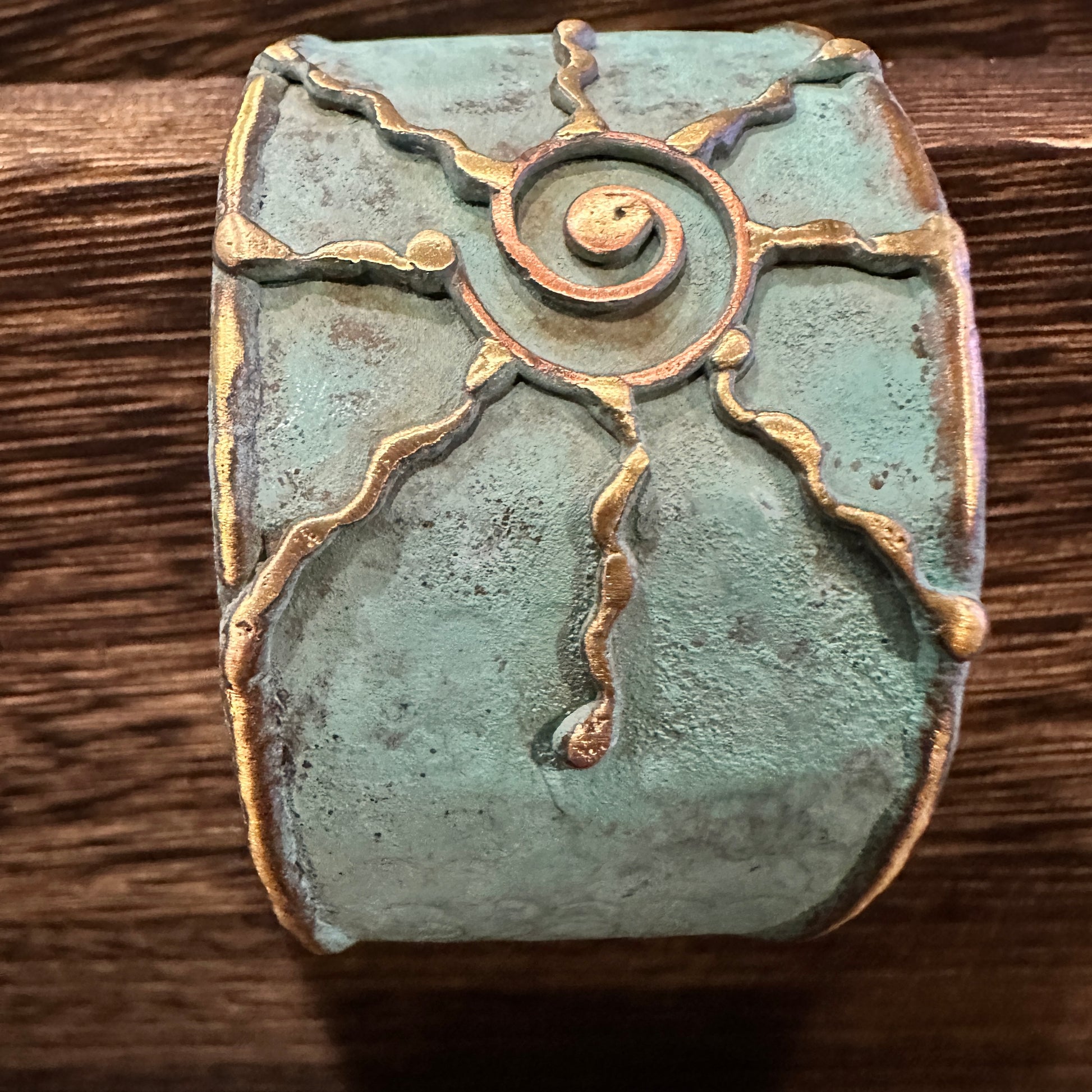 Artisan Aqua Patina Brass Cuff Bracelet, 2in Wide, Adjustable, Gift Box Included Silver Elegant