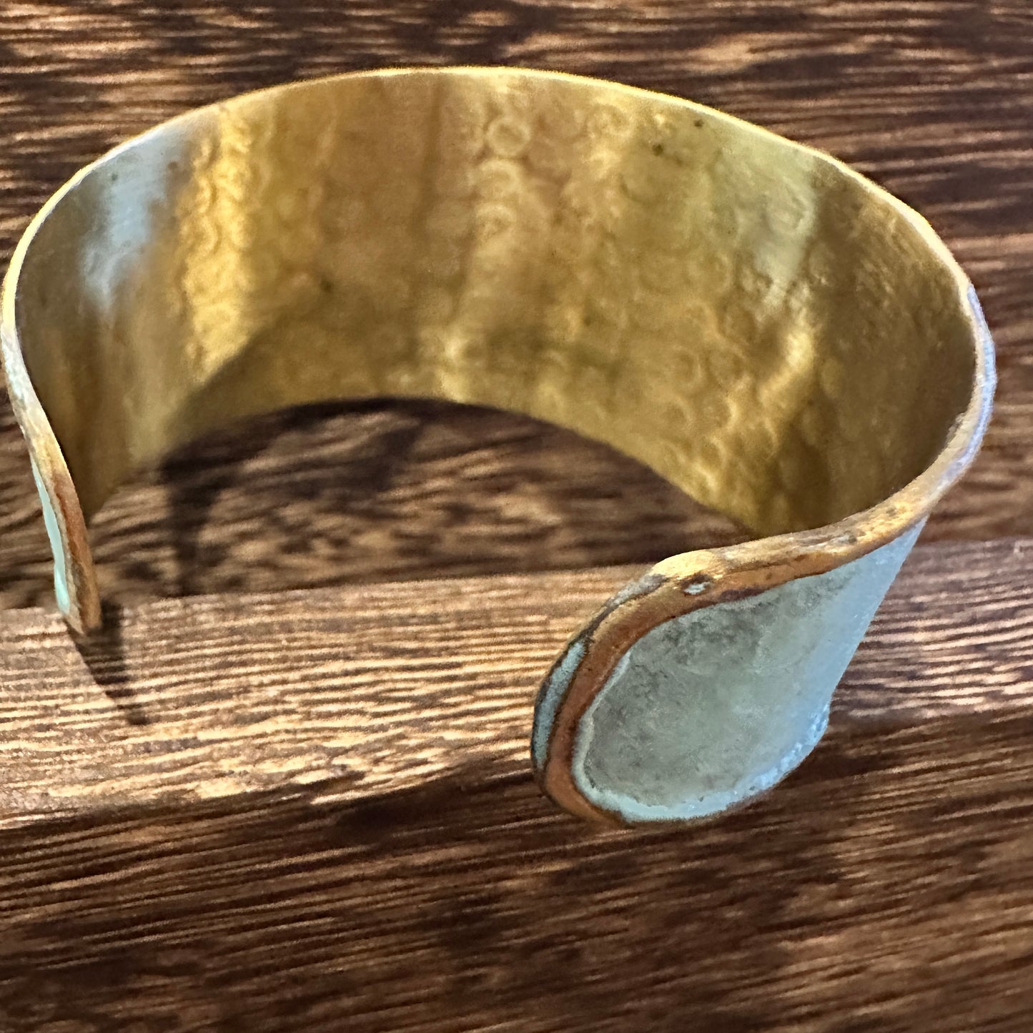 Artisan Aqua Patina Brass Cuff Bracelet, 2in Wide, Adjustable, Gift Box Included Silver Elegant
