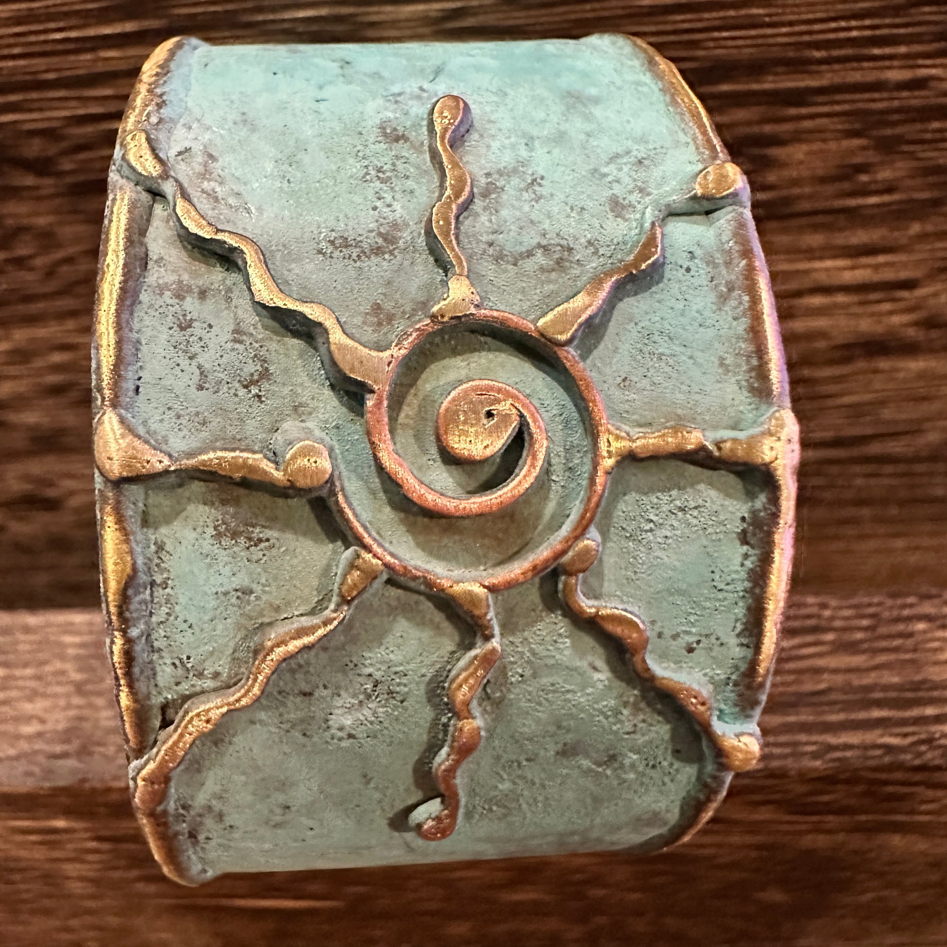 Artisan Aqua Patina Brass Cuff Bracelet, 2in Wide, Adjustable, Gift Box Included Silver Elegant
