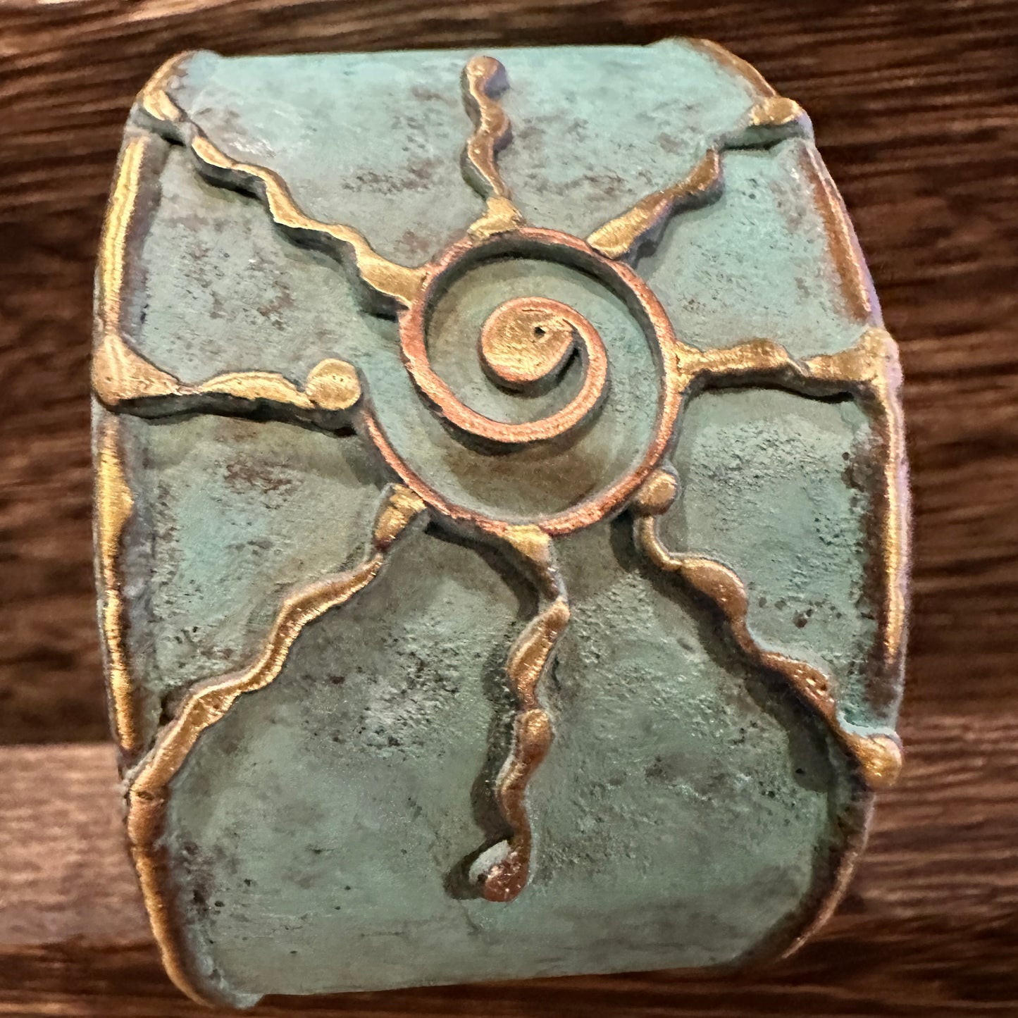 Artisan Aqua Patina Brass Cuff Bracelet, 2in Wide, Adjustable, Gift Box Included Silver Elegant