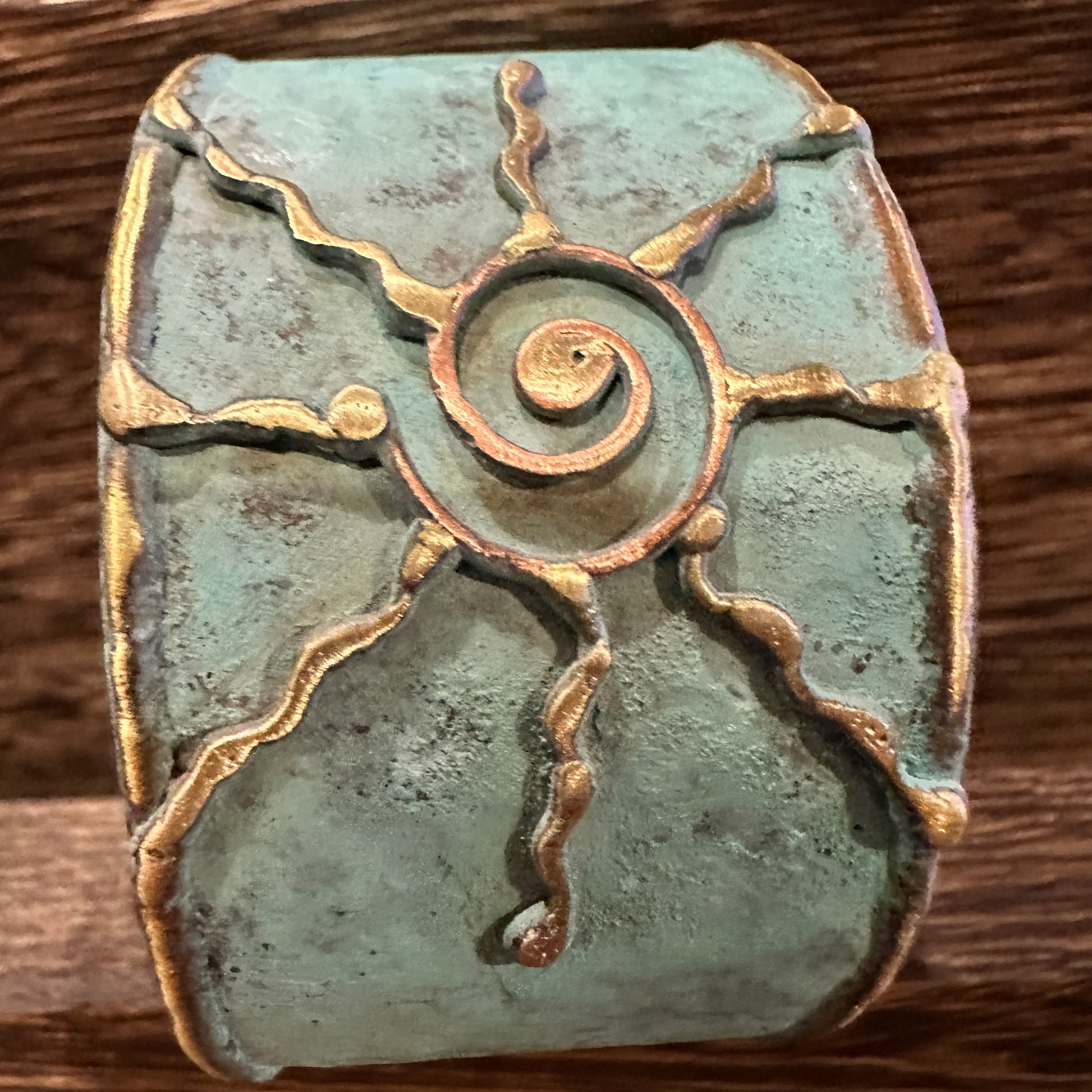 Artisan Aqua Patina Brass Cuff Bracelet, 2in Wide, Adjustable, Gift Box Included Silver Elegant