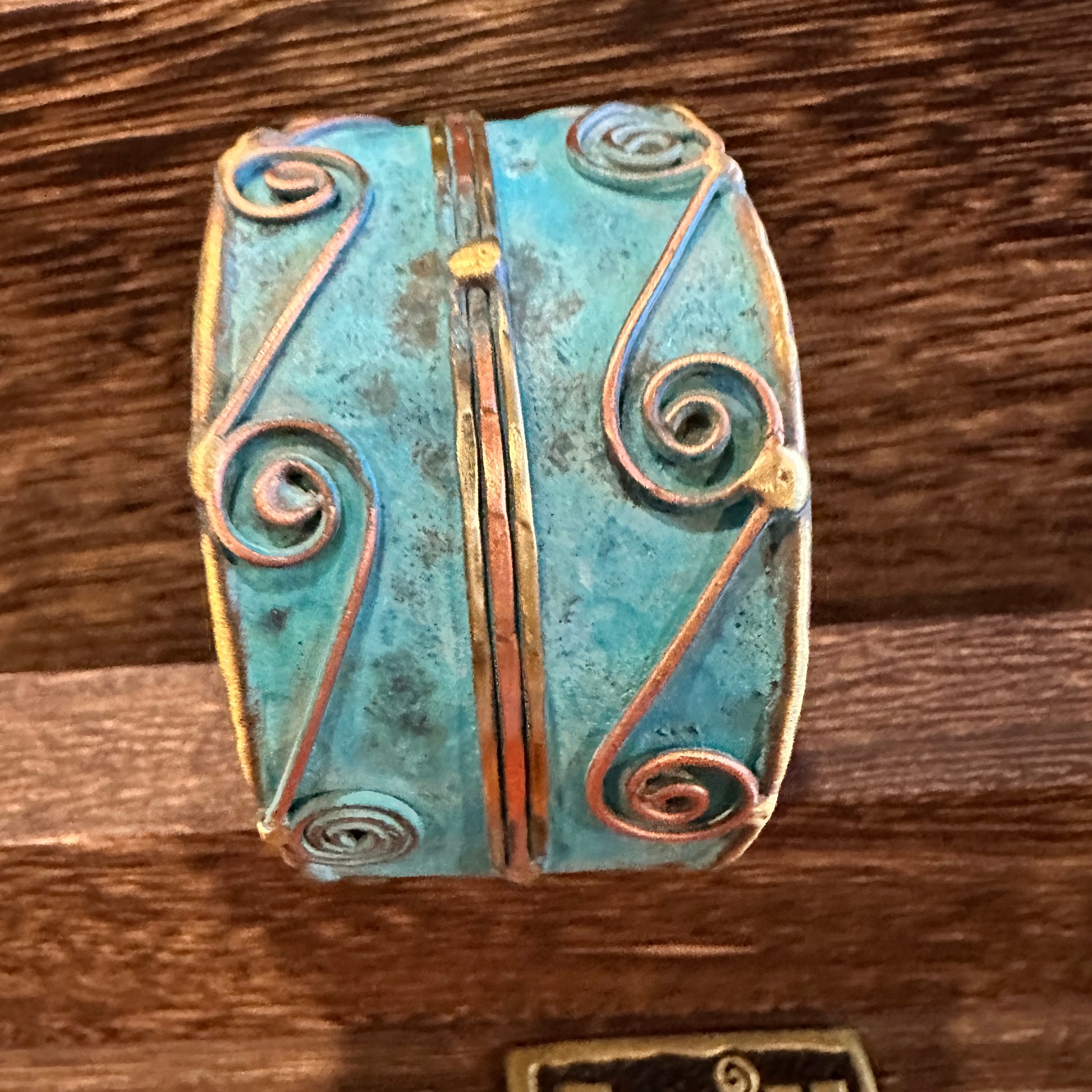 Aqua Patina Swirl Adjustable Cuff Bracelet - Handcrafted 2in Wide Brass, Gift Box Included Silver Elegant