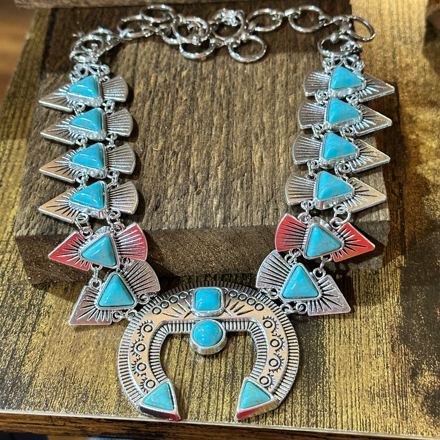Squash Faux Turquoise Necklace and Earrings Set in Mixed Metals Silver Elegant