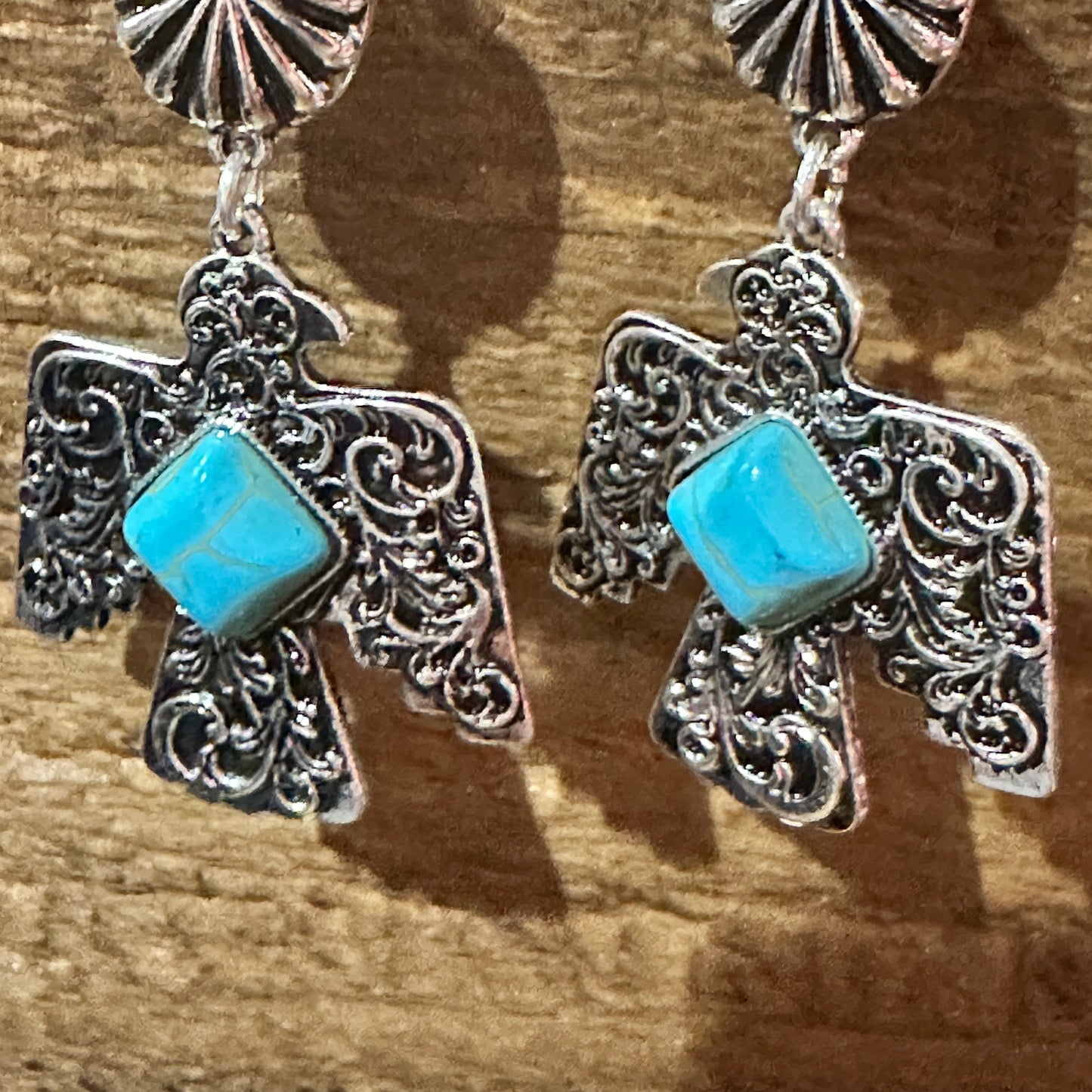 Navajo Thunderbirds & Turquoise: Enchanting Three Charm Dangle Earrings Silver Elegant