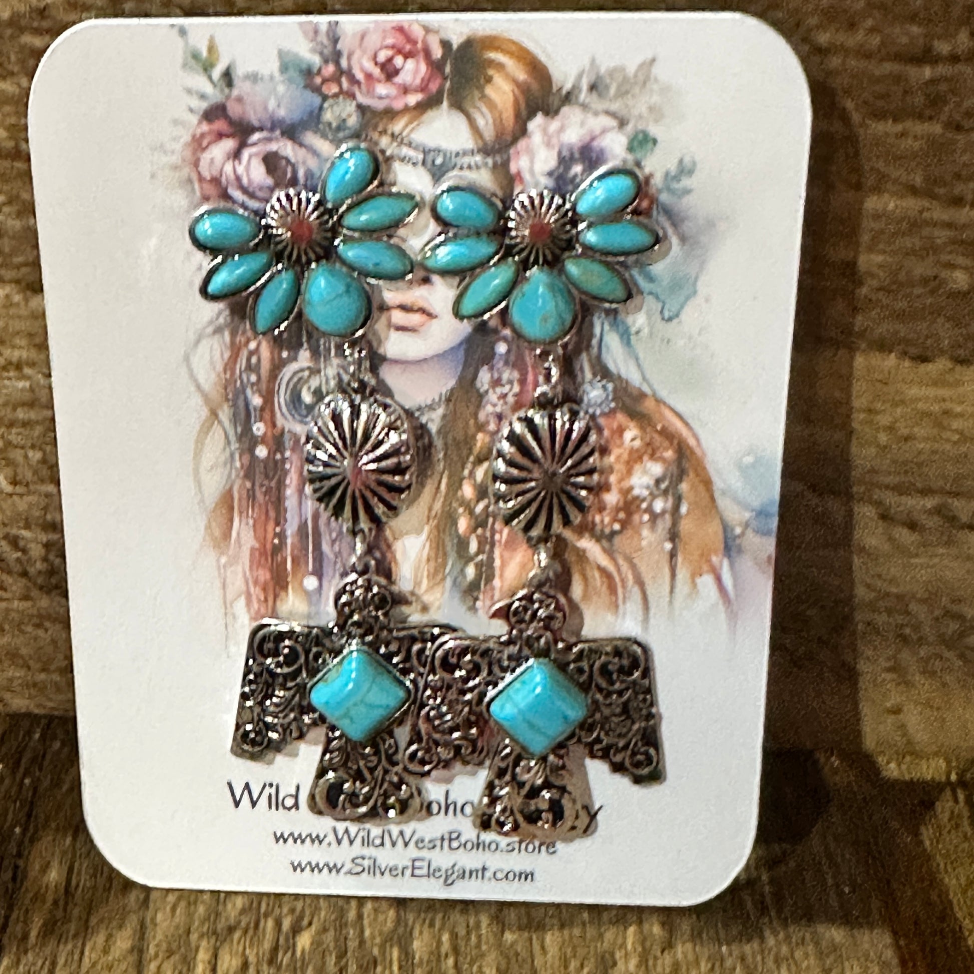 Navajo Thunderbirds & Turquoise: Enchanting Three Charm Dangle Earrings Silver Elegant
