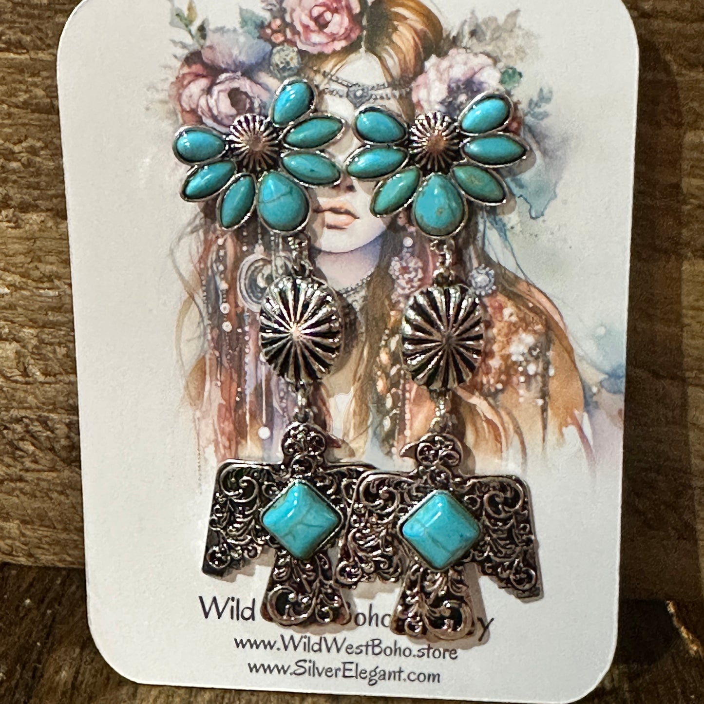 Navajo Thunderbirds & Turquoise: Enchanting Three Charm Dangle Earrings Silver Elegant