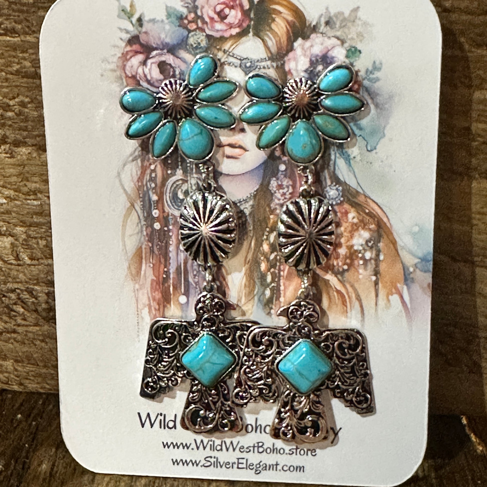 Navajo Thunderbirds & Turquoise: Enchanting Three Charm Dangle Earrings Silver Elegant