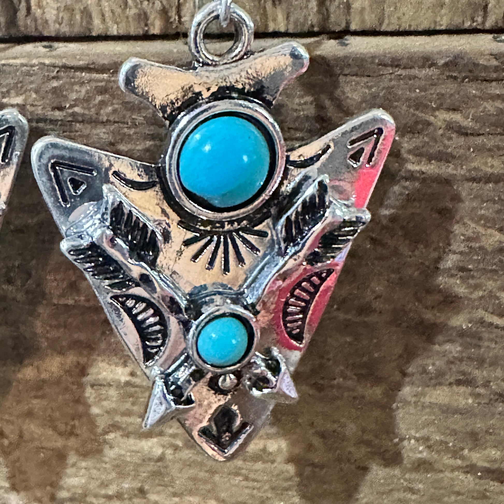 Boho Chic Turquoise-Embellished Native Arrowhead Dangle Earrings, Gift Box Silver Elegant
