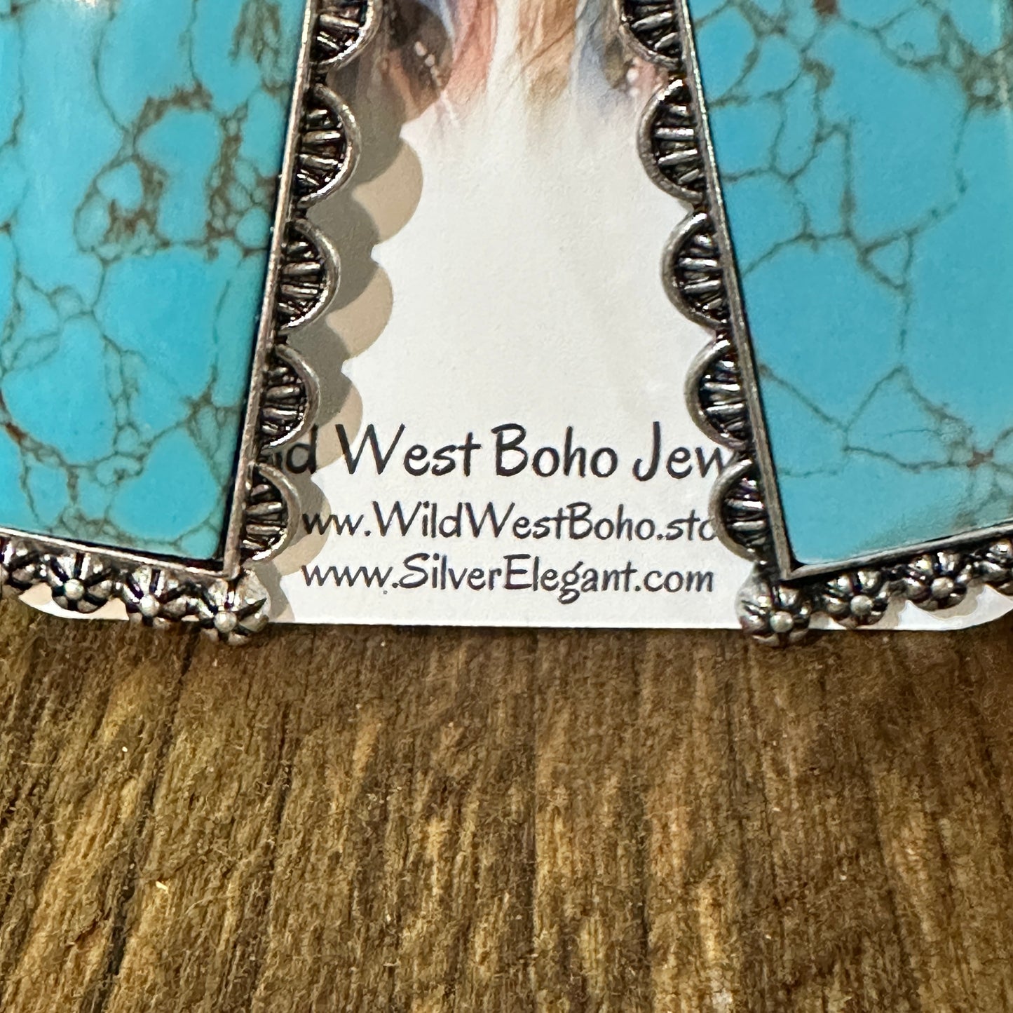 Boho Turquoise Elegance: Crystal-Studded Rectangle Earrings, Gift Box Silver Elegant