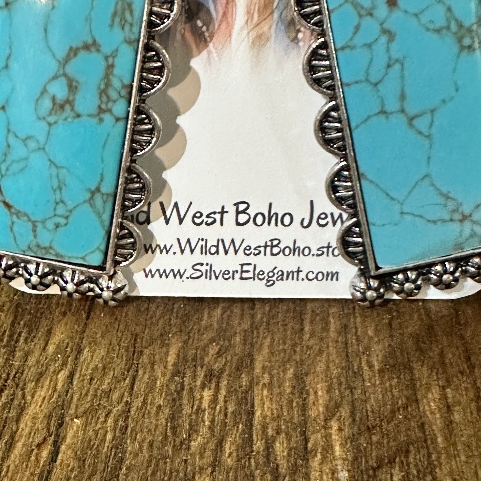 Boho Turquoise Elegance: Crystal-Studded Rectangle Earrings, Gift Box Silver Elegant