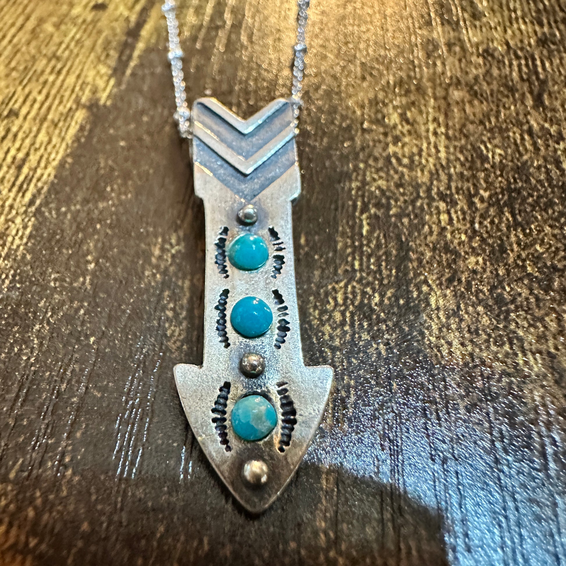 Native Inspired Arrowhead Turquoise Pendant Necklace in Sterling Silver, Gift Box Silver Elegant