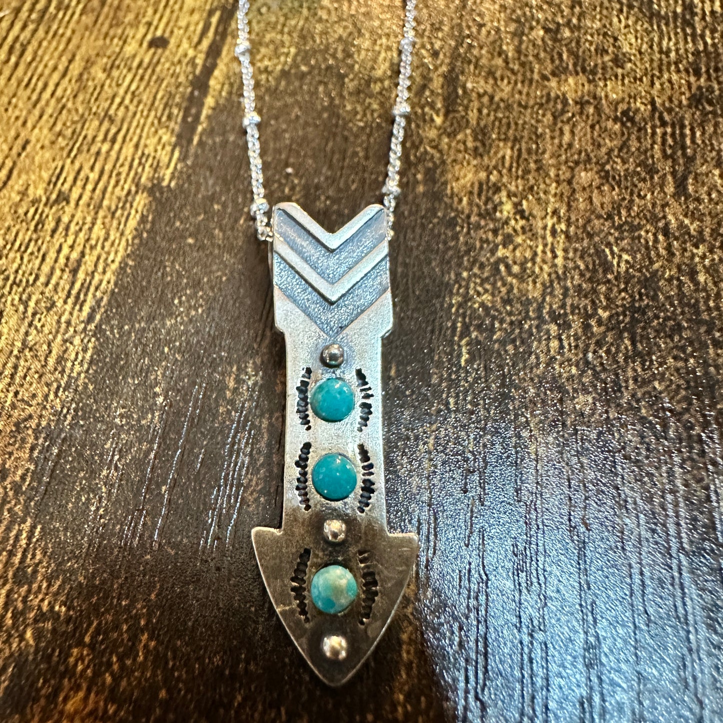 Native Inspired Arrowhead Turquoise Pendant Necklace in Sterling Silver, Gift Box Silver Elegant