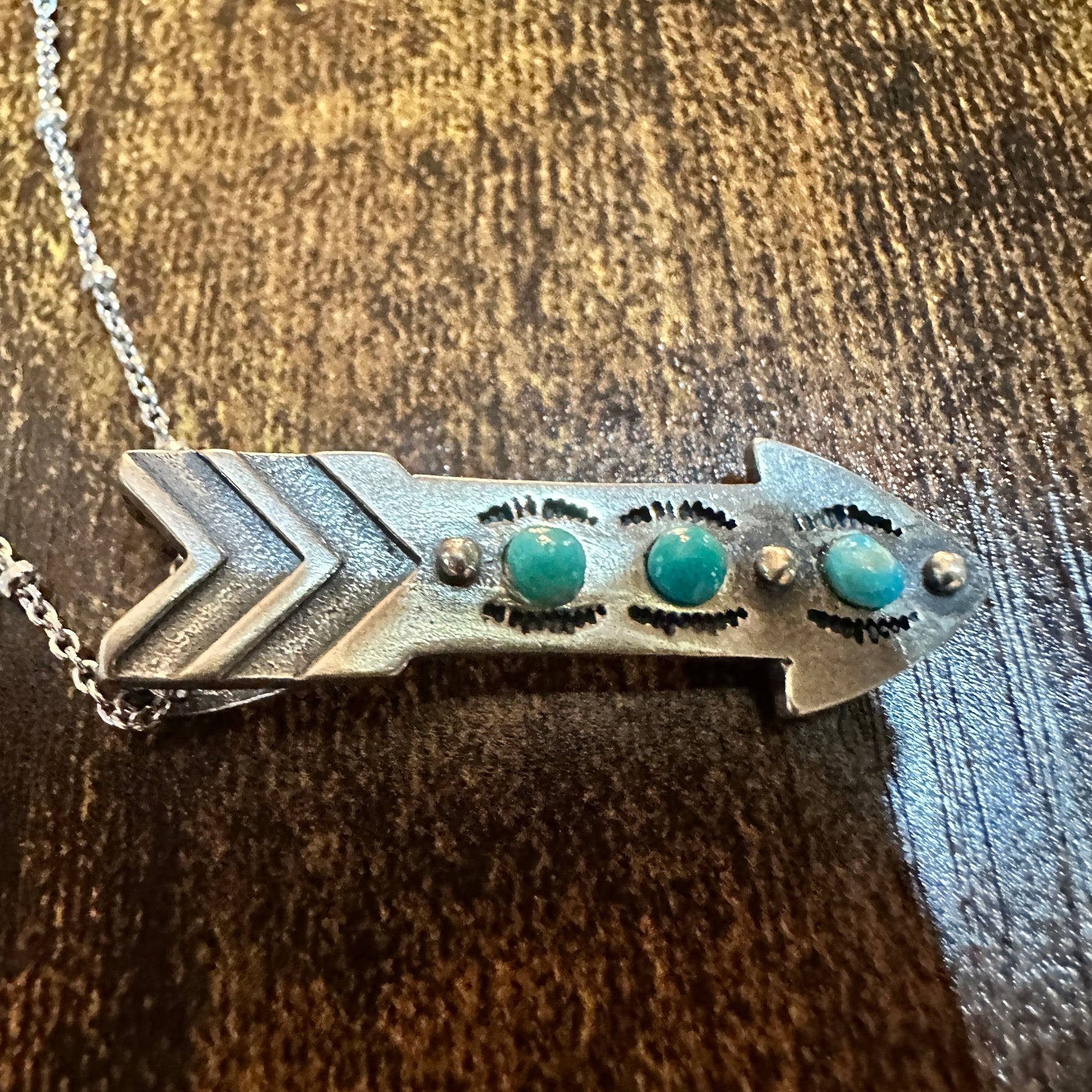 Native Inspired Arrowhead Turquoise Pendant Necklace in Sterling Silver, Gift Box Silver Elegant