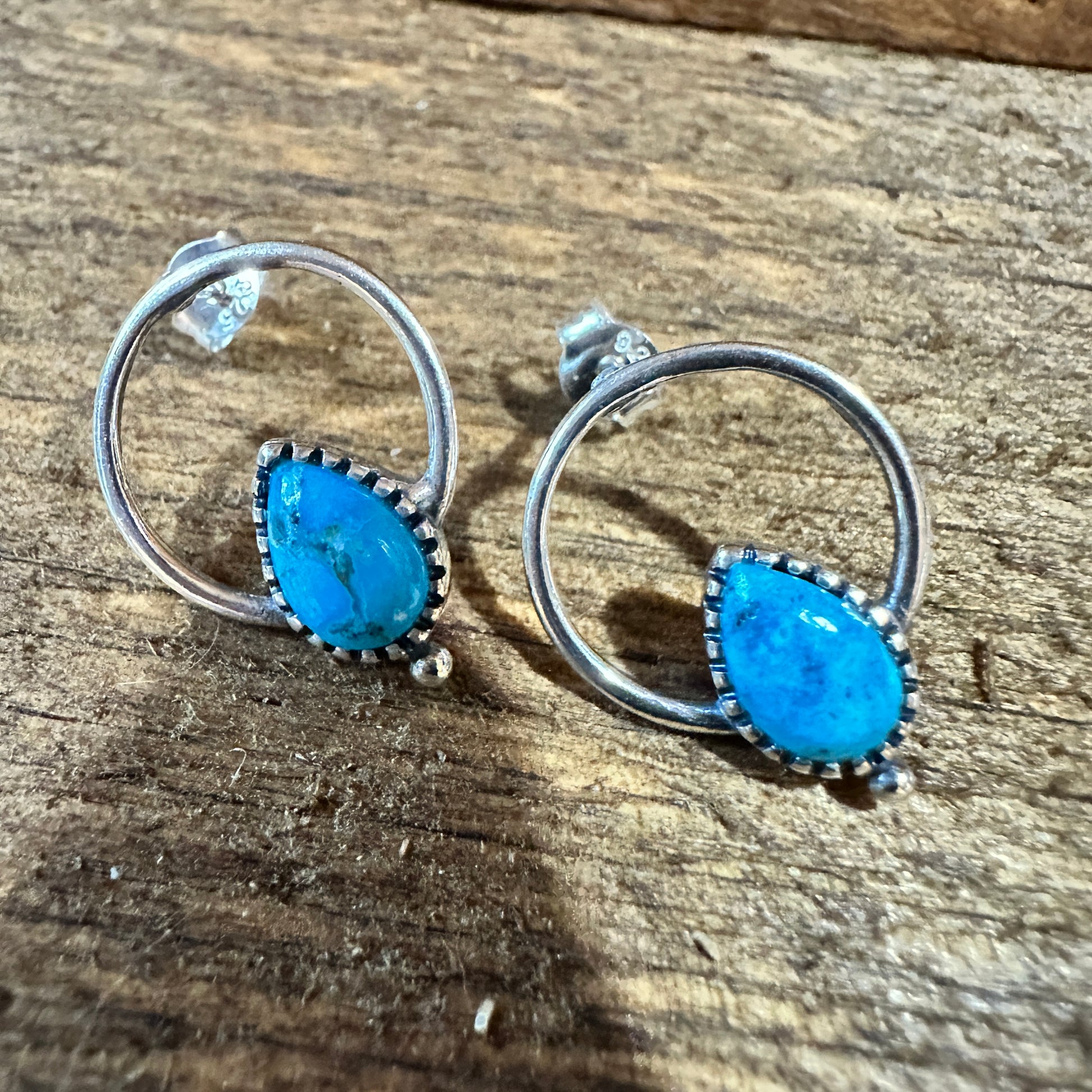 Bohemian Bliss Turquoise Sterling Silver Hoops Stud Earrings, Gift Box Silver Elegant