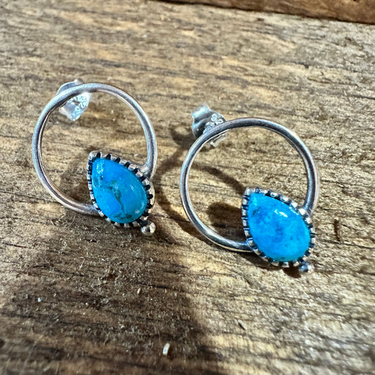 Bohemian Bliss Turquoise Sterling Silver Hoops Stud Earrings, Gift Box Silver Elegant