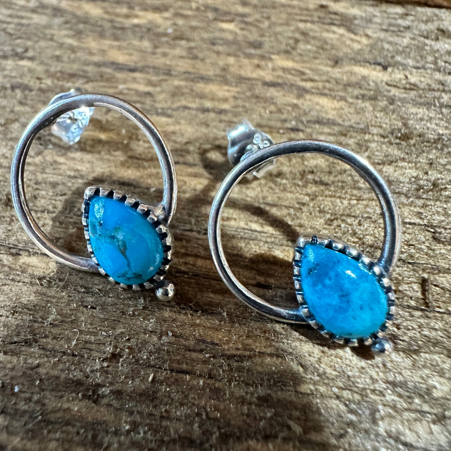 Bohemian Bliss Turquoise Sterling Silver Hoops Stud Earrings, Gift Box Silver Elegant