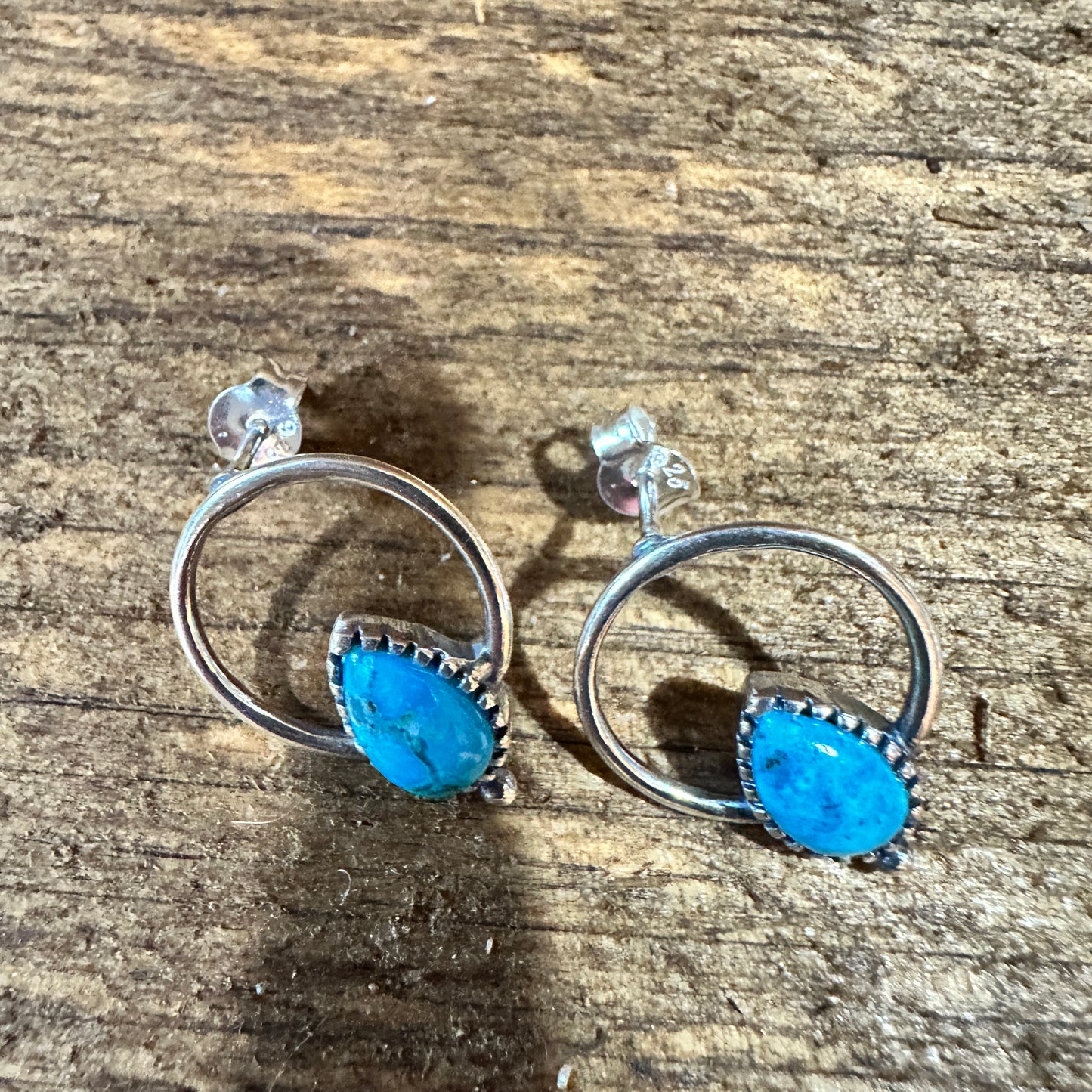 Bohemian Bliss Turquoise Sterling Silver Hoops Stud Earrings, Gift Box Silver Elegant