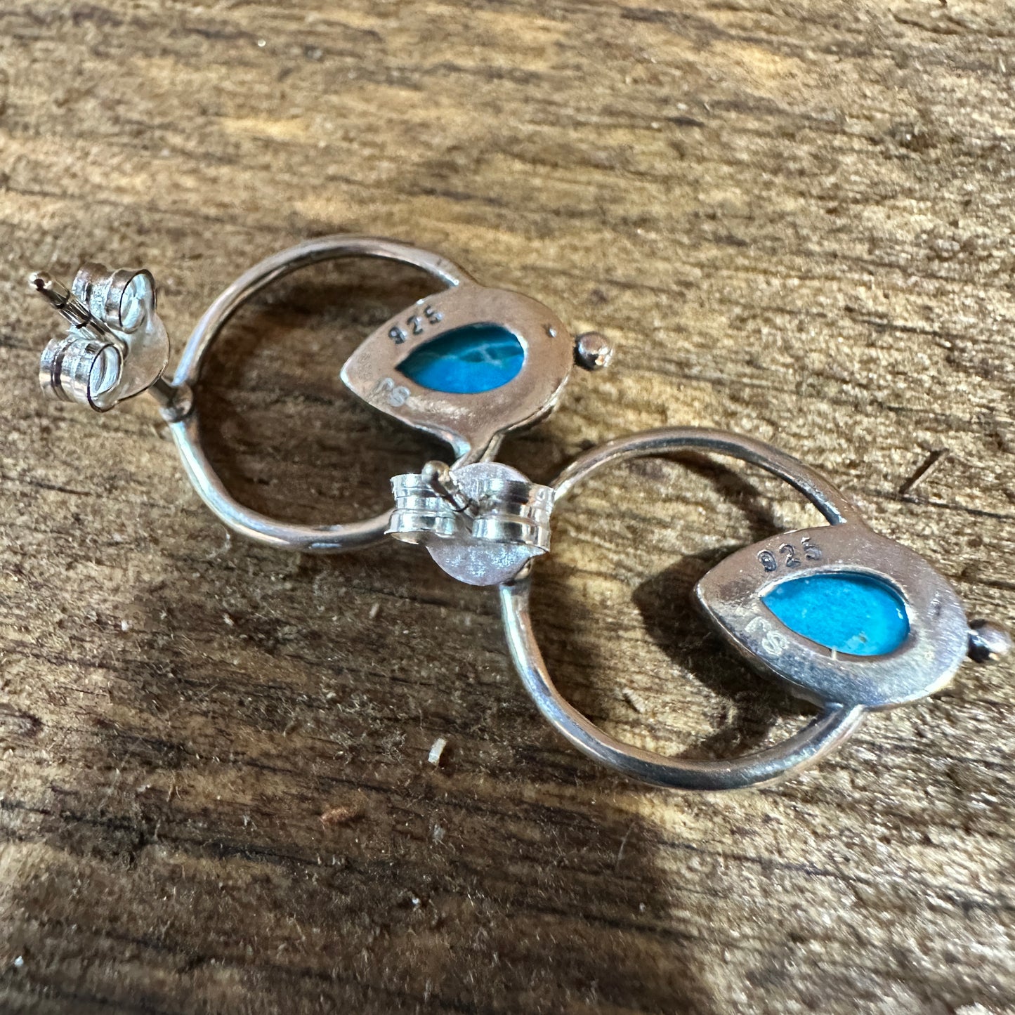 Bohemian Bliss Turquoise Sterling Silver Hoops Stud Earrings, Gift Box Silver Elegant