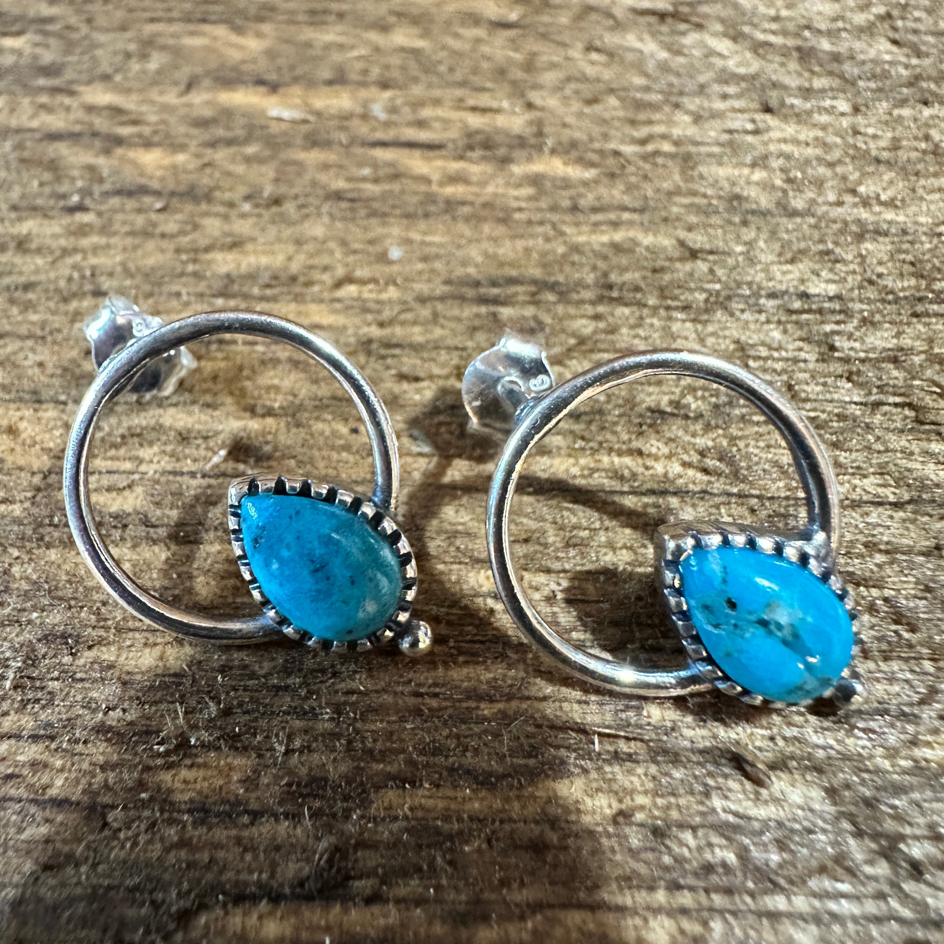 Bohemian Bliss Turquoise Sterling Silver Hoops Stud Earrings, Gift Box Silver Elegant