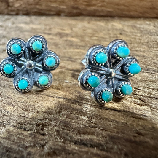Iris Blossom Turquoise Silver Studs Silver Elegant