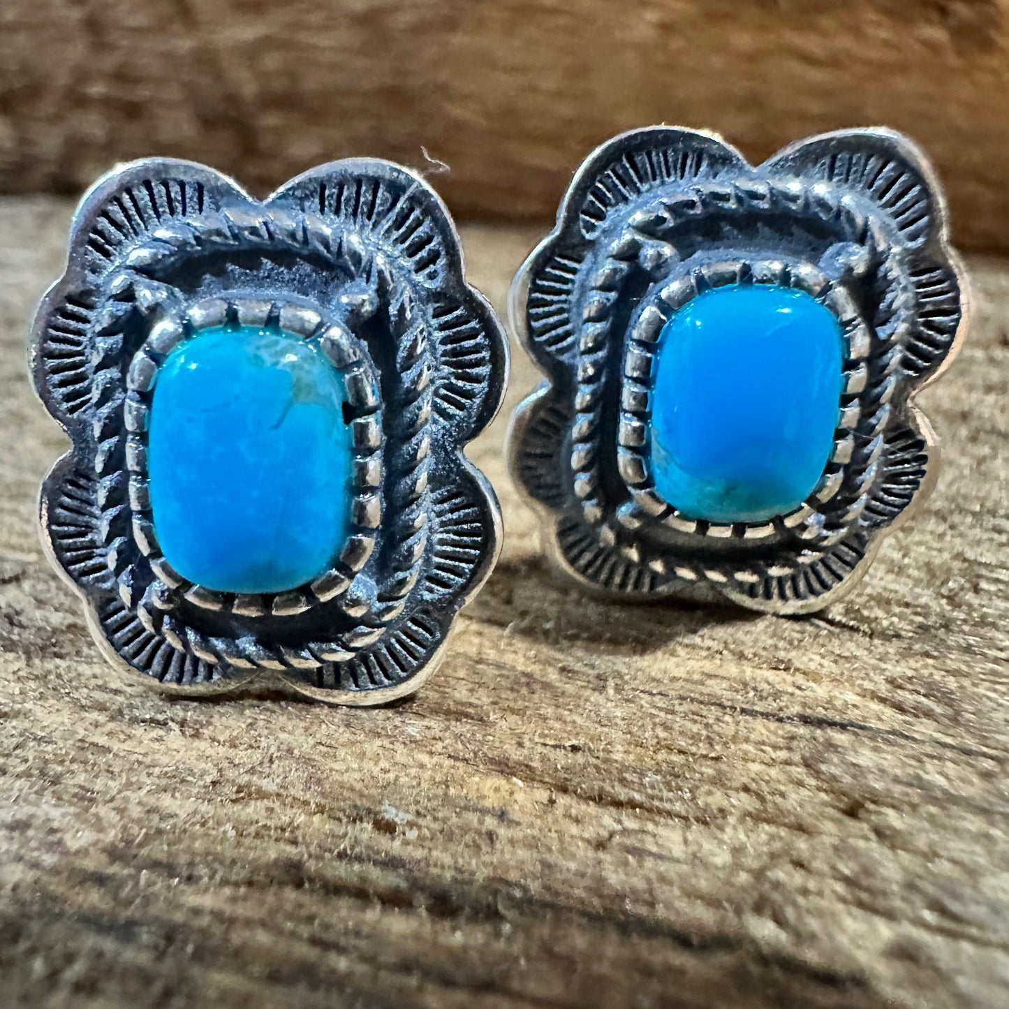 Turquoise Elegance: Sterling Silver Floral Stud Earrings, Ships in Gift Box Silver Elegant